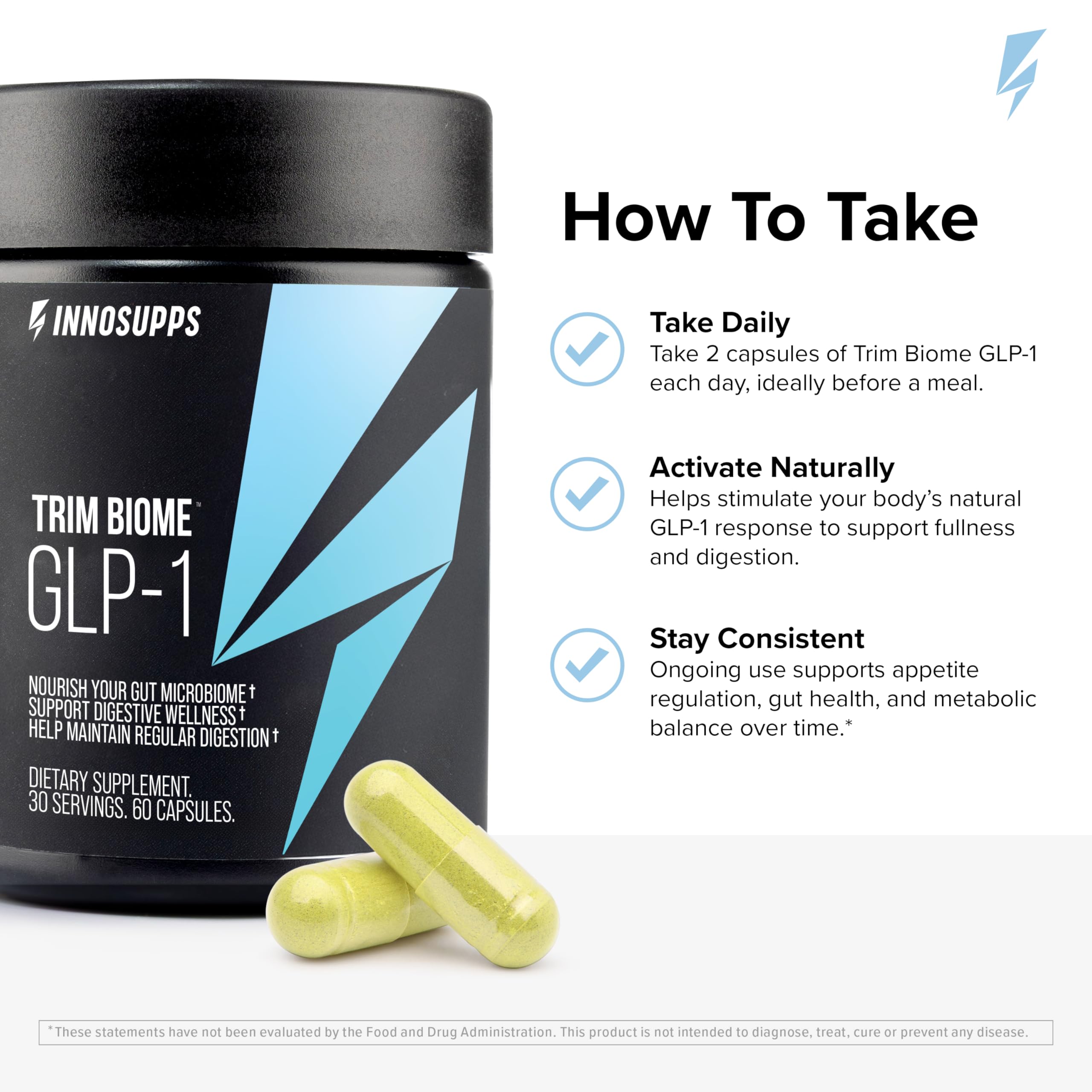 InnoSupps Trim Biome GLP-1 - Gut Health + Metabolic Support* - Prebiotic + Probiotic + Postbiotic - Akkermansia + Berberine - 60 Capsules. 30 Servings InnoSupps Au supplements