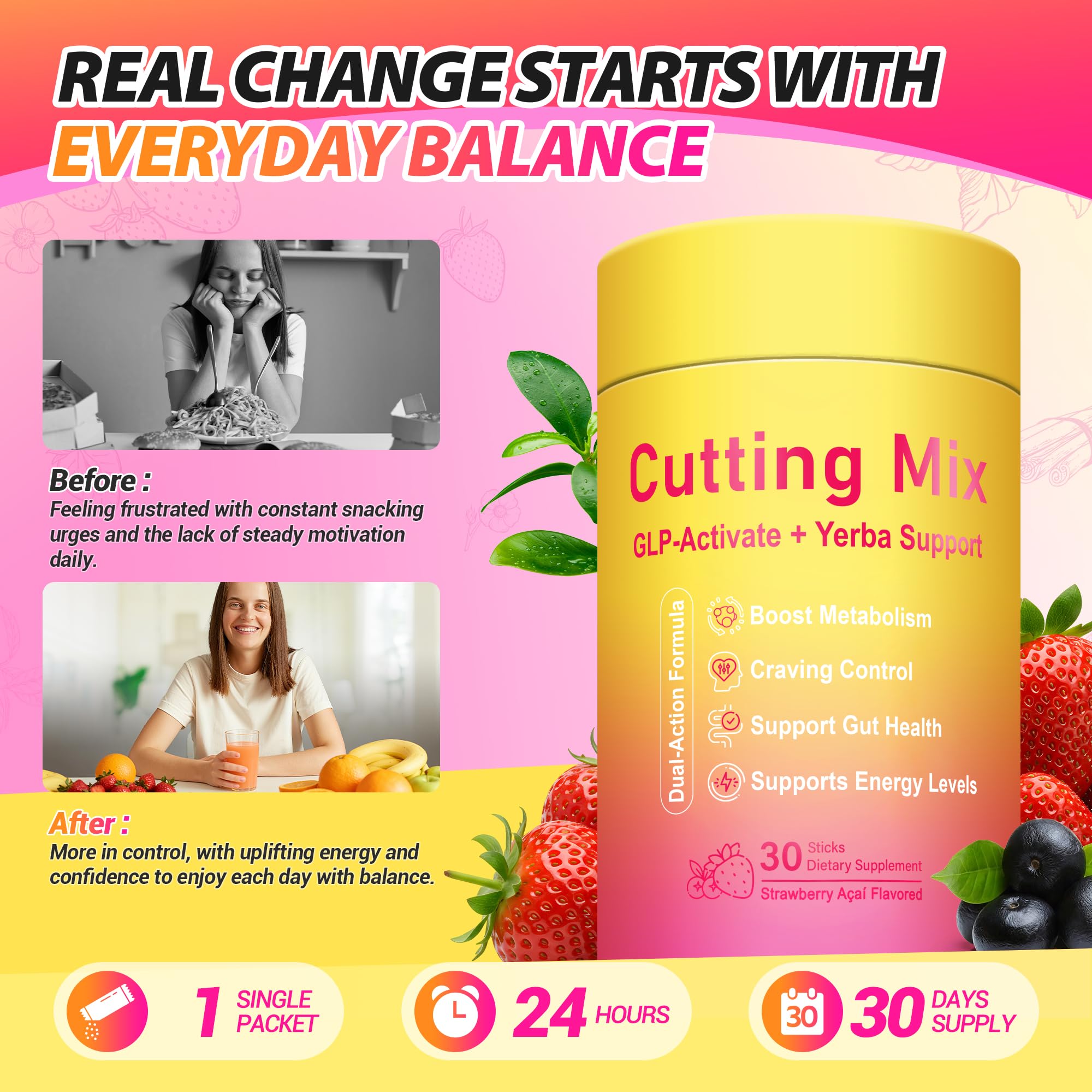 Yooloks Cutting Drink Mix –  5-HTP, Yerba Mate & Magnesium, FOS | Supports Satiety Signaling, Energy & Gut Health