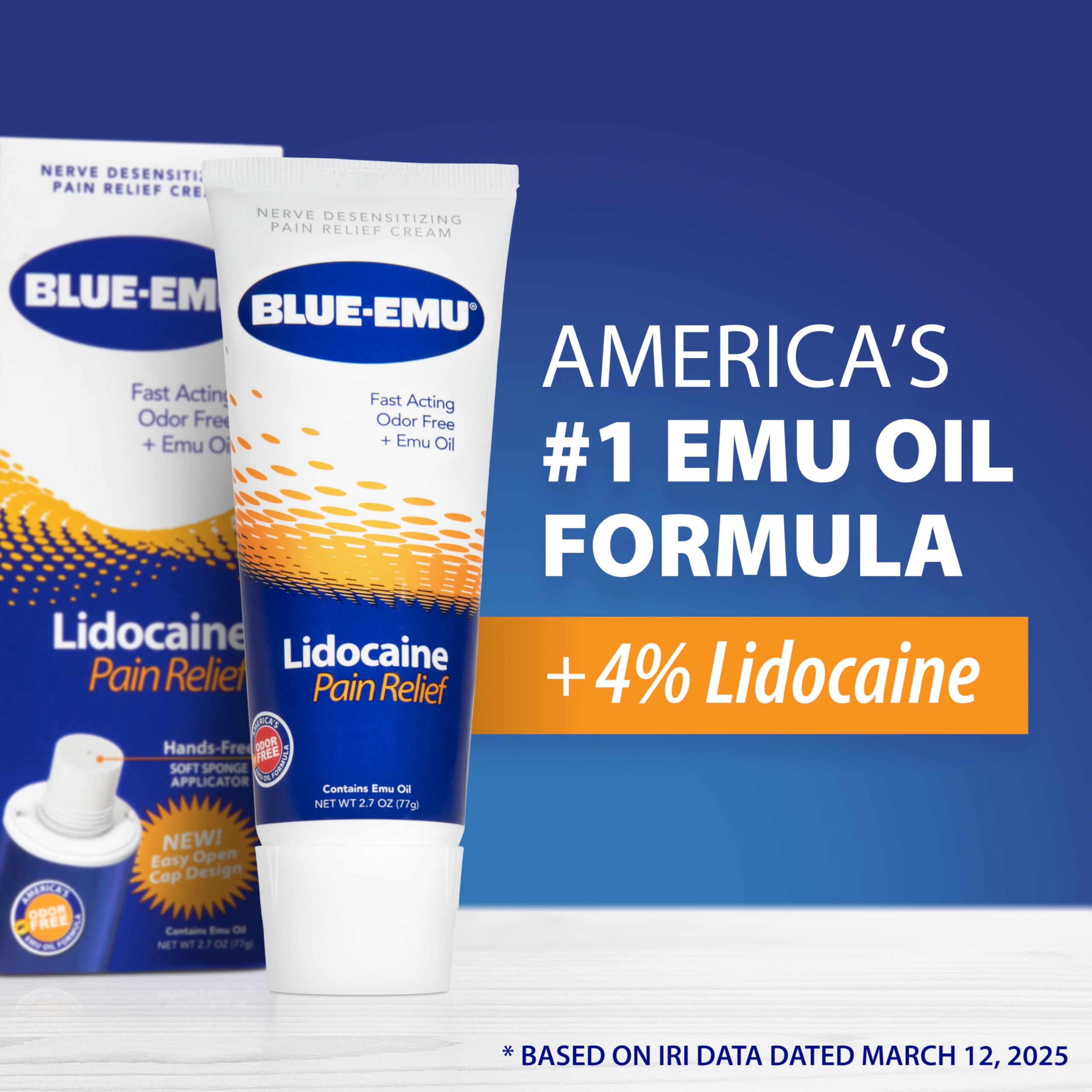 BLUE-EMU Lidocaine Pain Relief Cream for Fast, Numbing Relief, 2.7 Oz, 1 Pack BLUE-EMU Au supplements