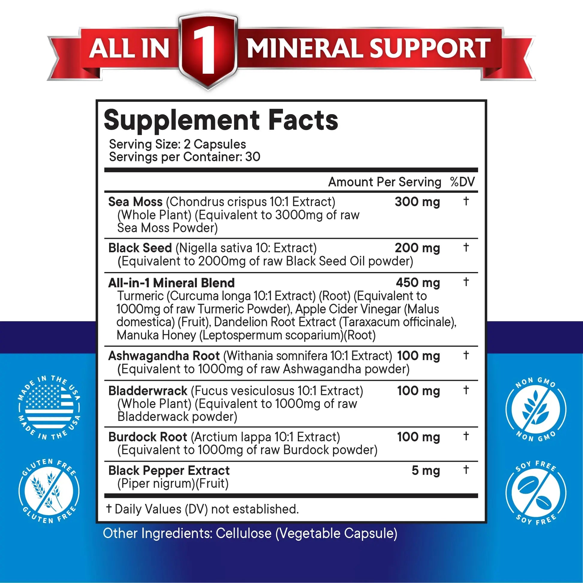 Silica Sea Moss 3000mg Black Seed Oil 2000mg Ashwagandha 1000mg Turmeric 1000mg NEW AGE Au supplements