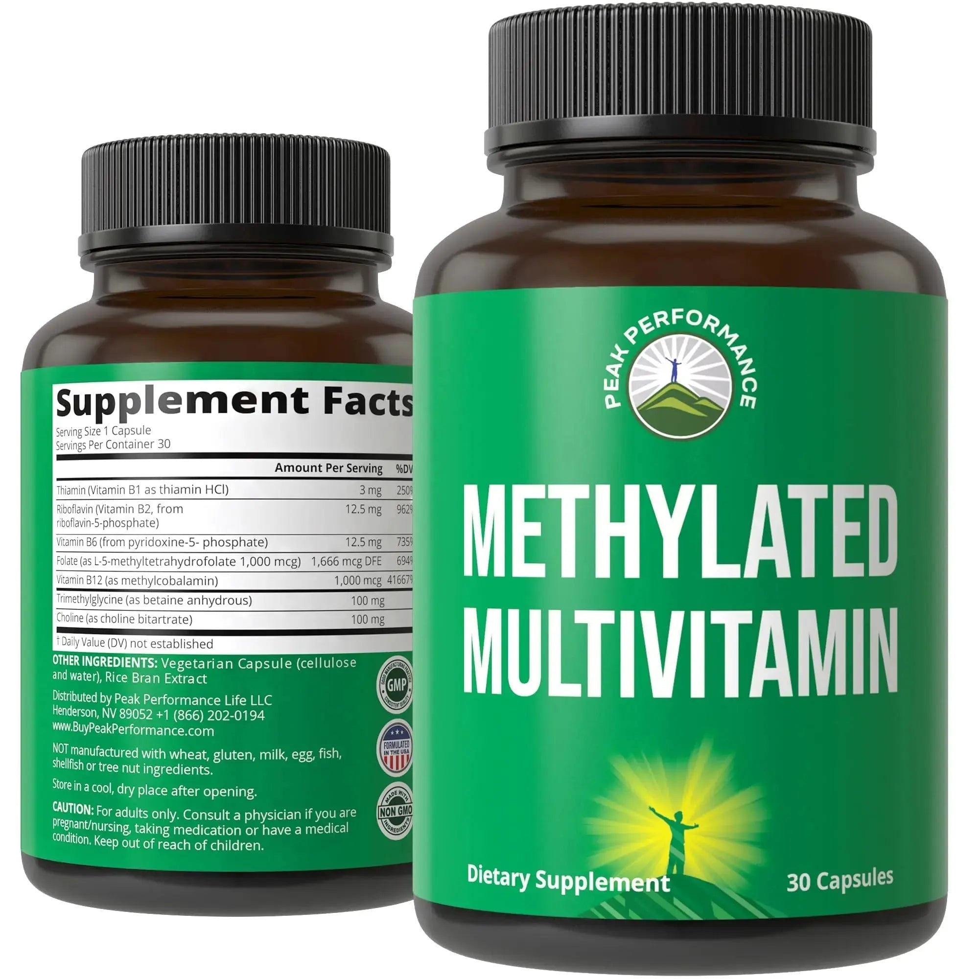 Methylated Multivitamin + Methylated B Complex Supplement. With Trimethylglycine (TMG), L Methylfolate, Methyl B12 + B1 + B2 + B6 Vitamins + Choline Peak Performance Au supplements