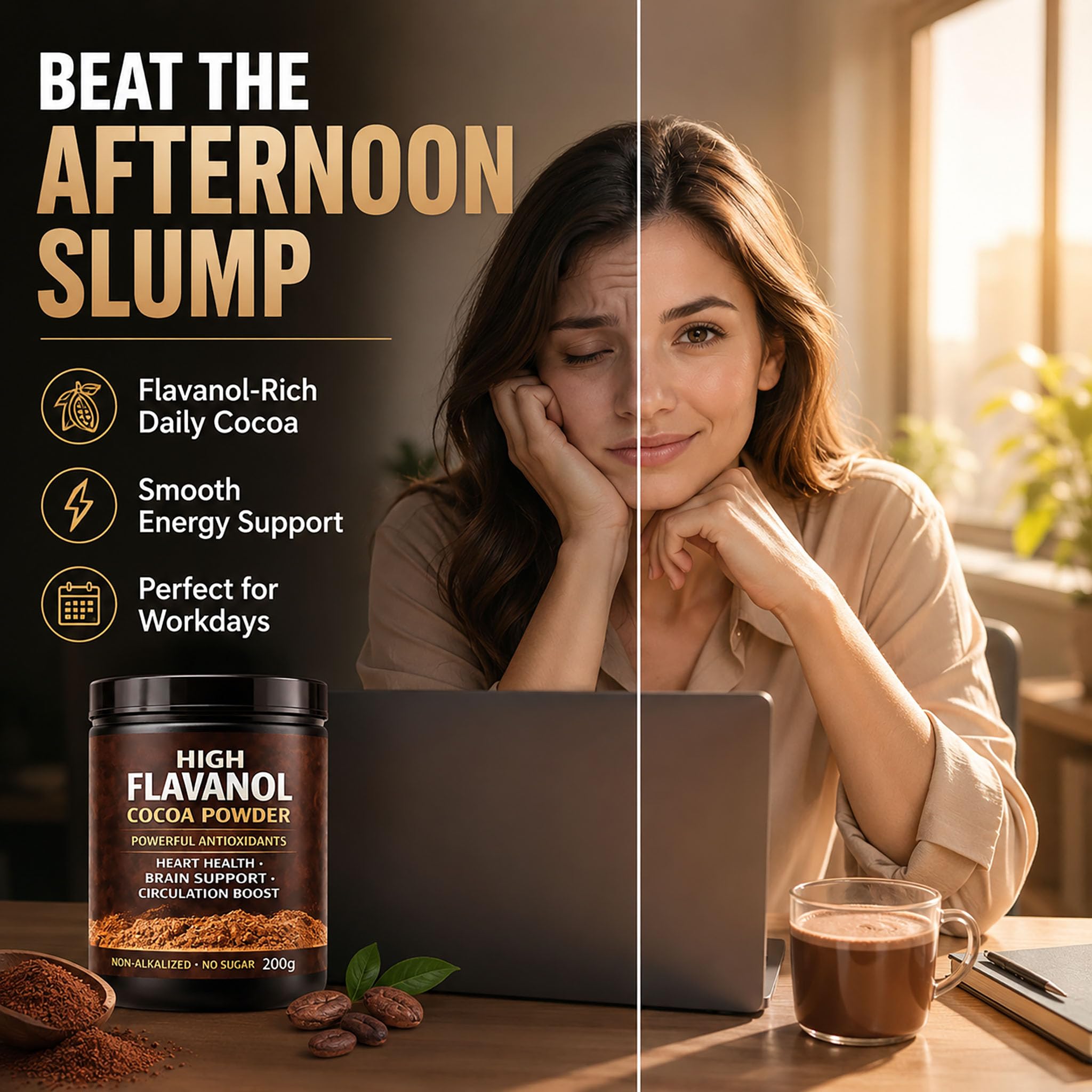 High Flavanol Cocoa Powder, Flavanol Rich Cocoa Powder– 1200mg Cocoa Flavanols – 10X More Flavanols – Supports Heart Health, Nitric Oxide & Energy