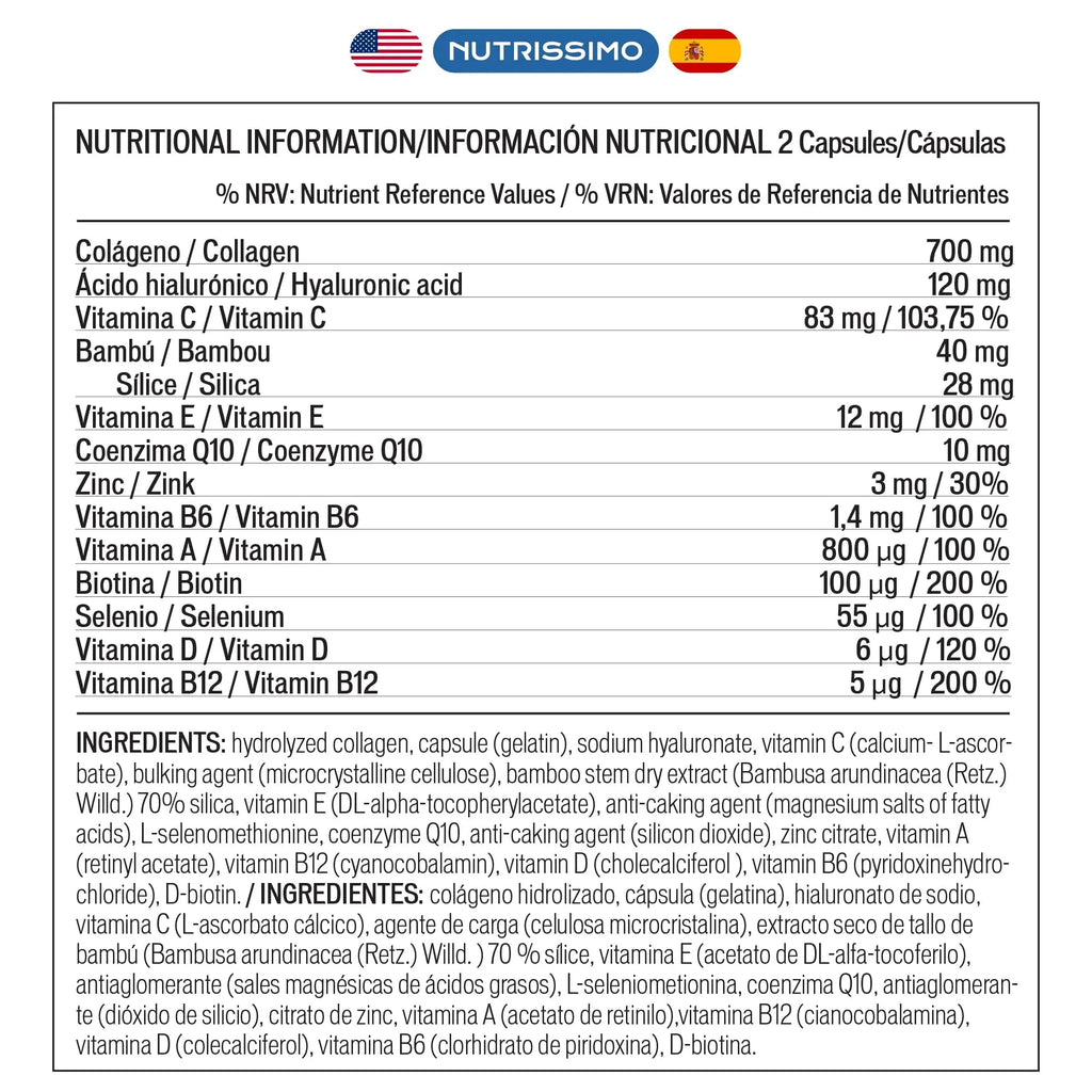 NUTRISSIMO Collagen + Hyaluronic Acid + Biotin + CoQ10 + Vitamins A, C (non-acidic), D and B12 + Zinc NUTRISSIMO Au supplements
