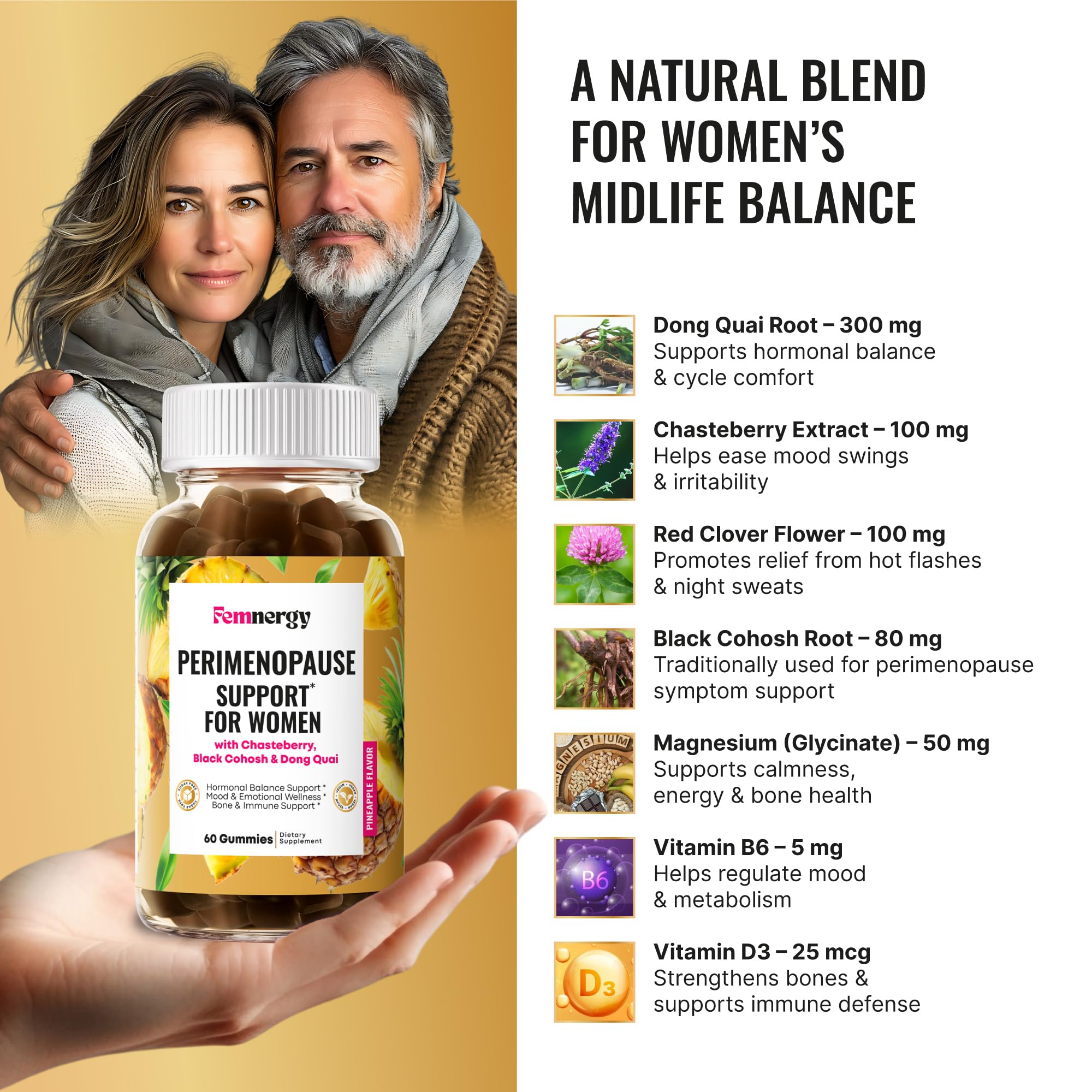 Femnergy Perimenopause Support Gummies for Women - Menopause Relief Estrogen & Hormone Balance Supplement with Black Cohosh Chasteberry Vitamins D3 B6 for Hot Flashes Night Sweats & Mood Swings Femnergy Au supplements