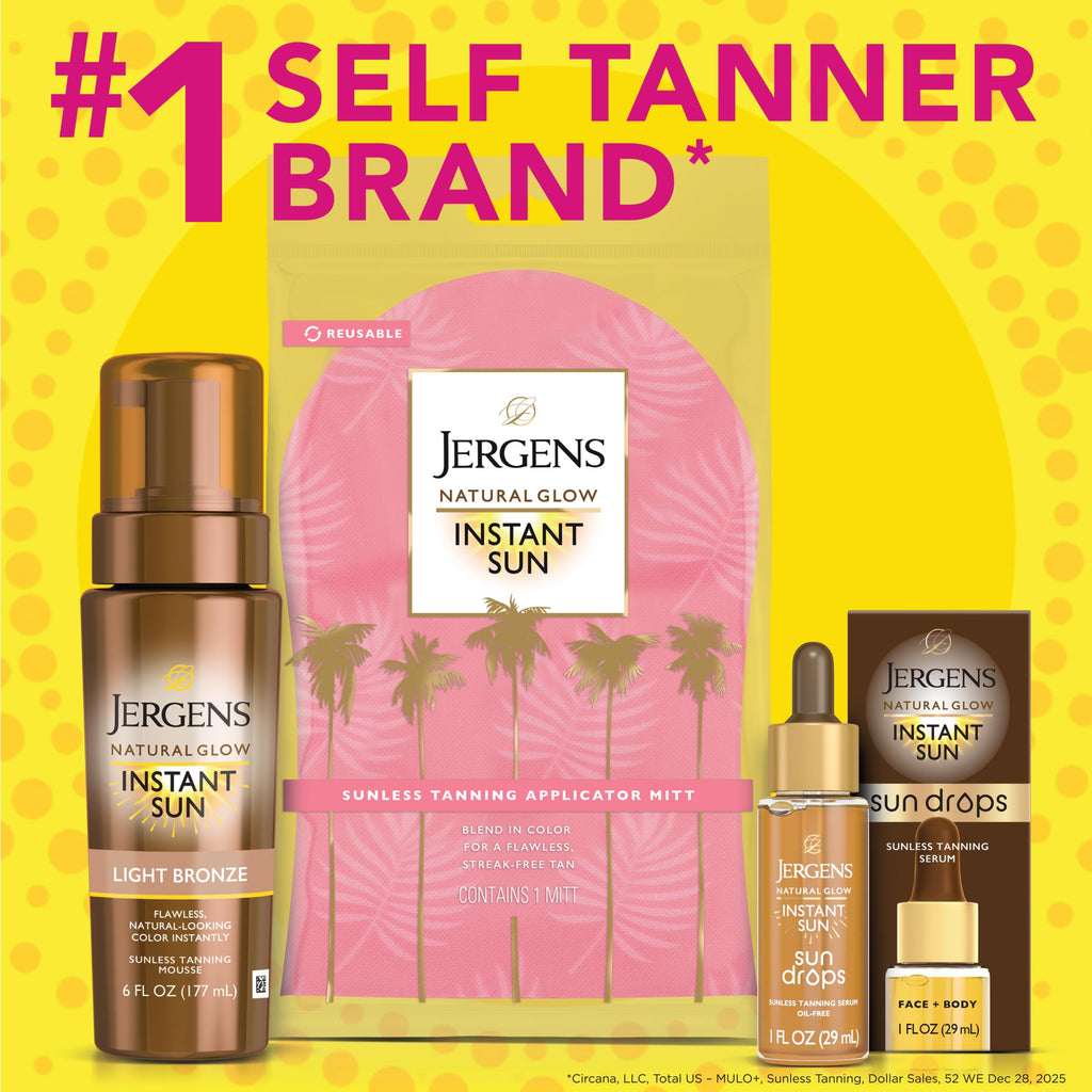 Jergens Natural Glow Instant Sun Drops, Sunless Tanning for Face and Body, Instant Sun Bronzing Drops, Oil Free, 1 Fl Oz