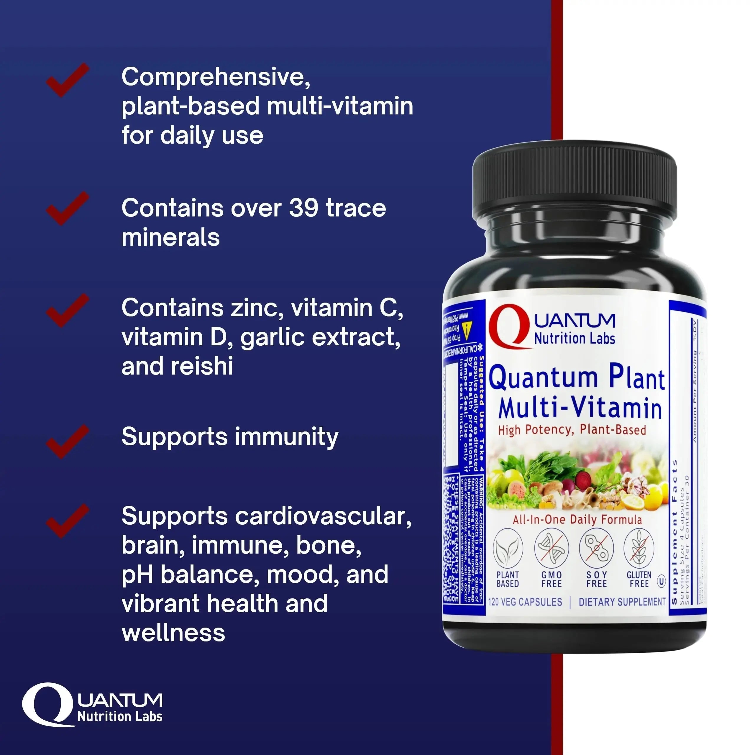 QNL Quantum Plant Multi-Vitamin - Complete Multivitamin - Immune Support for Adults - Natural Multivitamin for Men & Women Quantum Nutrition Au supplements