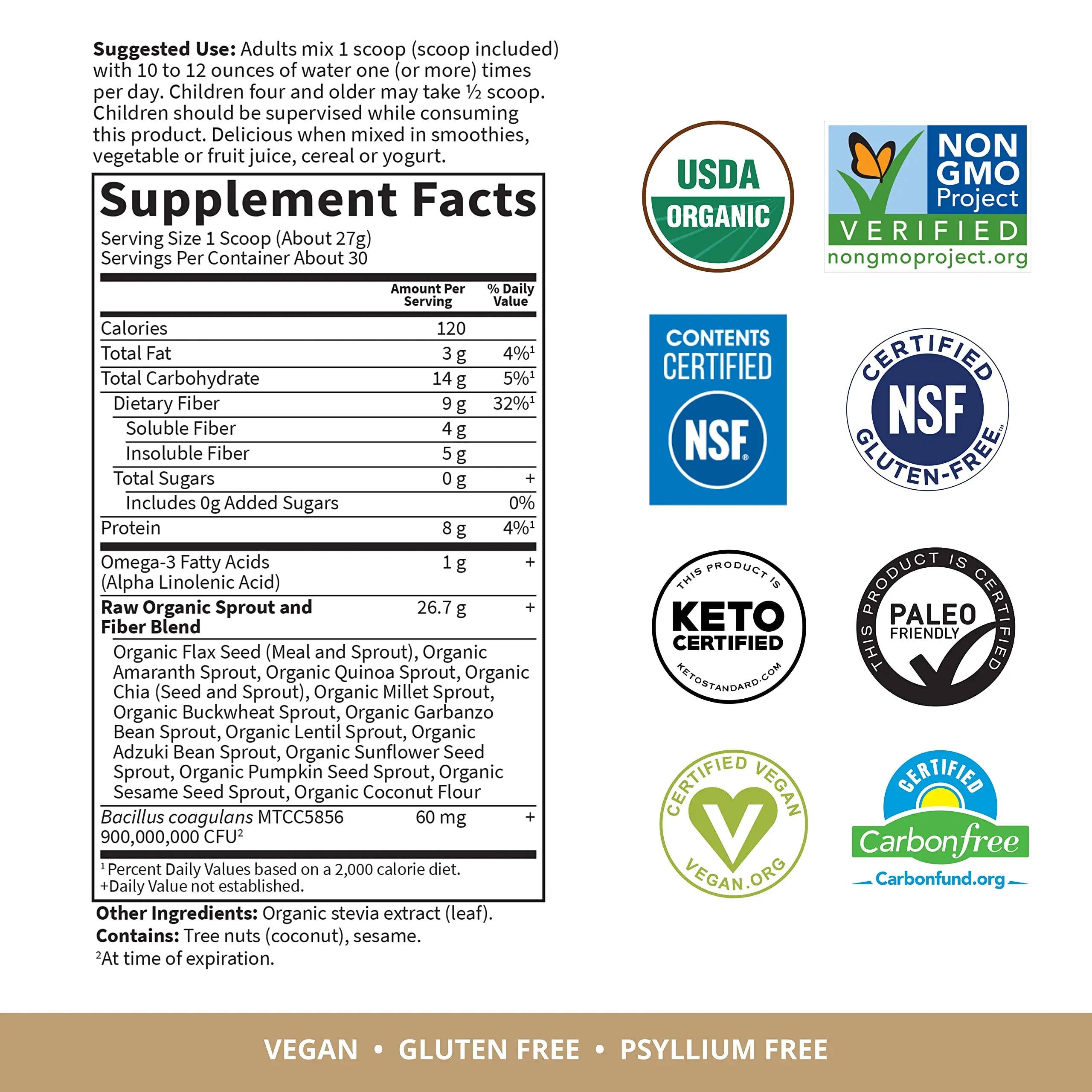 Garden Of Life Raw Organic Superfood Fiber for Constipation Relief, 1.77oz (803g) Powder Garden of Life Au supplements