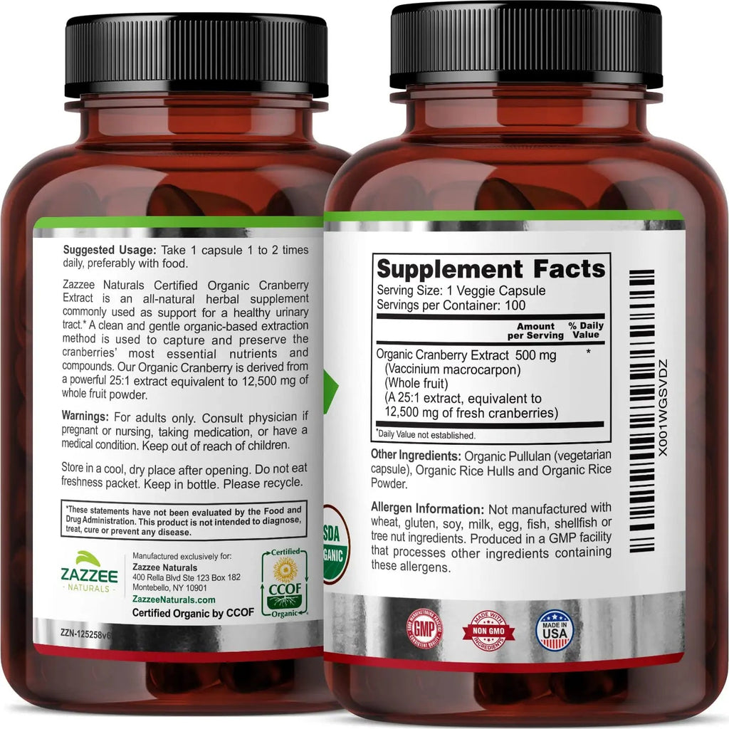 Zazzee USDA Organic Cranberry 25:1 Extract, 12,500 mg Strength, 100 Vegan Capsules Zazzee Au supplements