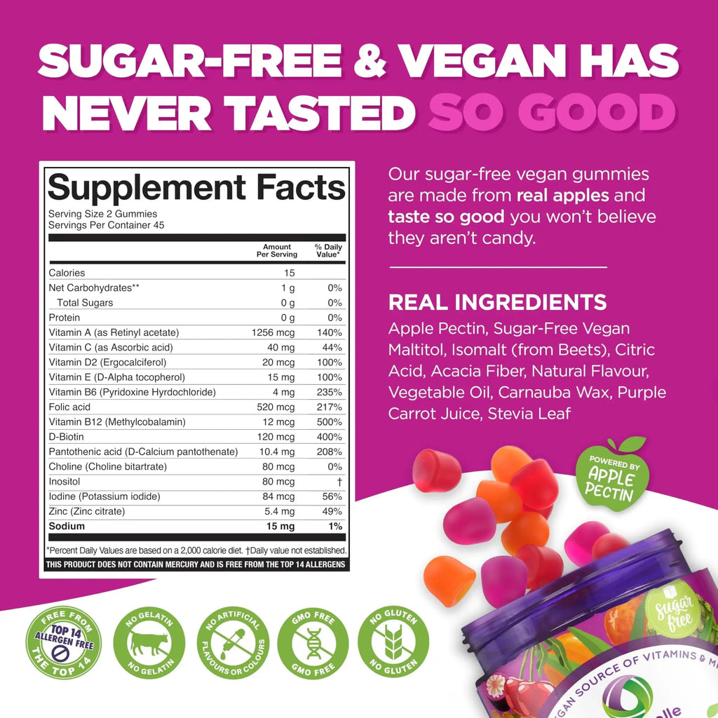 NUTRAMIN Daily Vegan Keto Multivitamin Gummies Non-GMO Natural Vitamin C, D + Zinc for Immunity, Plant-Based, Sugar-Free Nutracelle Au supplements