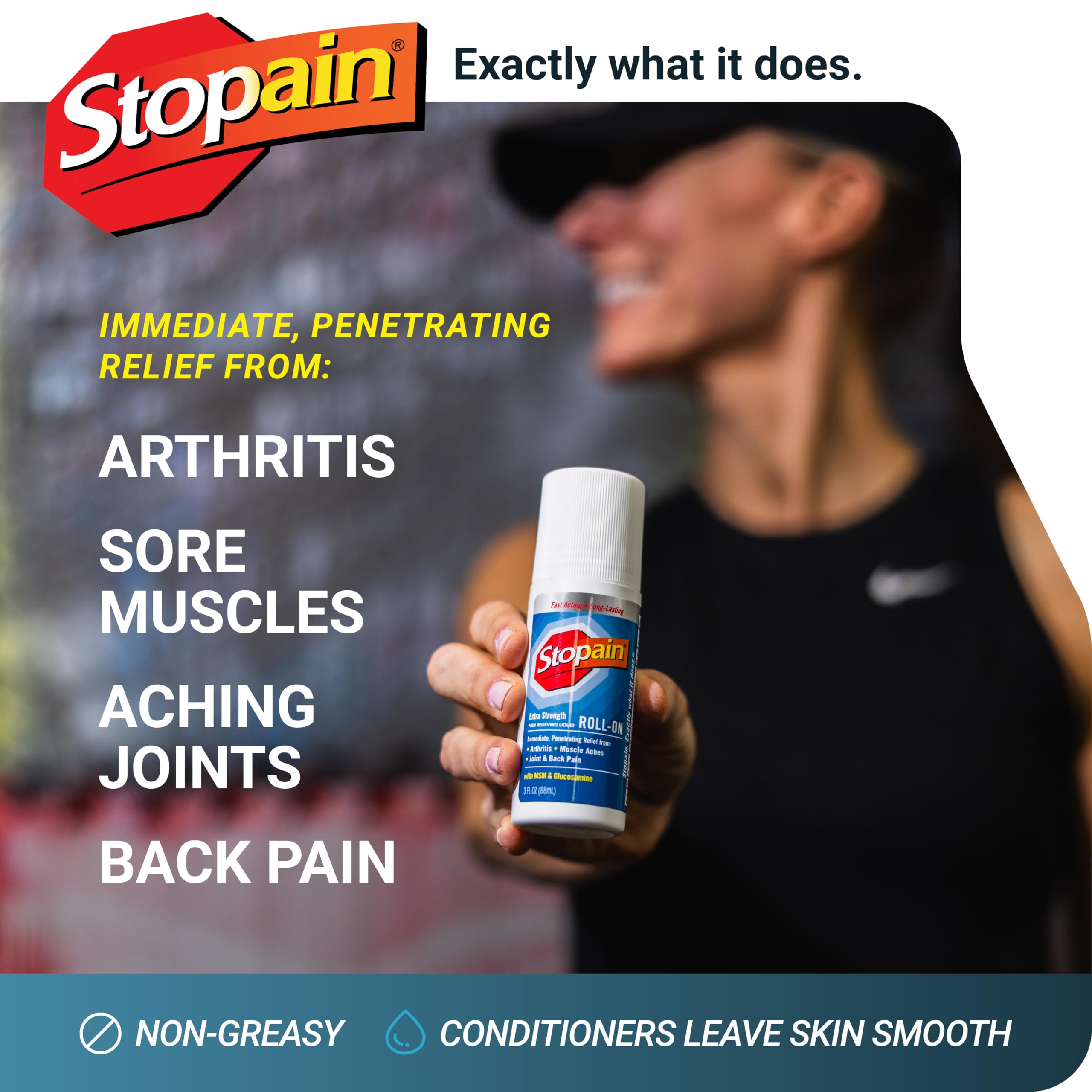Stopain Pain Relief Roll On Gel 3oz, USA Made, Max Strength Fast Acting with MSM, Glucosamine, Menthol for Arthritis, Lower Back, Knee, Neck, HSA FSA Approved OTC Topical Analgesic Products Stopain Au supplements