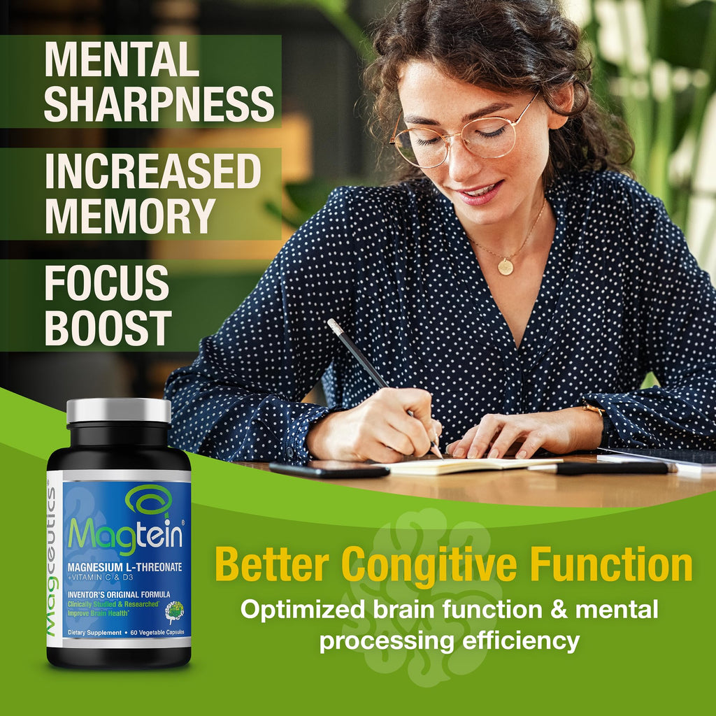 Magtein - Magnesium L-Threonate Supplement, Memory, Focus, Sleep & Brain Health Formula for Men & Women, Cognitive Support for Adults
