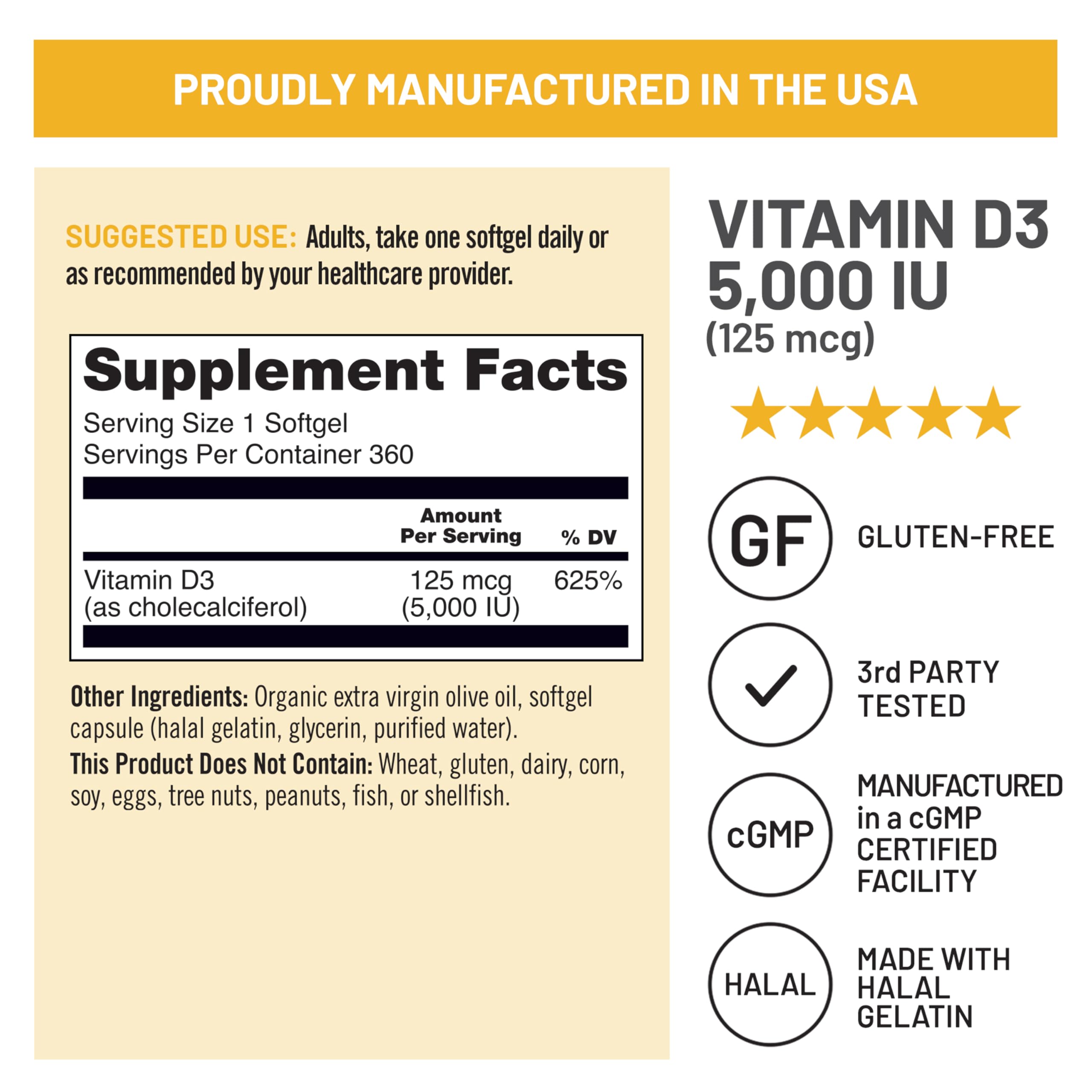NatureWise Vitamin D3 5000iu (125 mcg) 1 Year Supply for Immune Support, Healthy Muscle Function, and Bone Health - Non-GMO