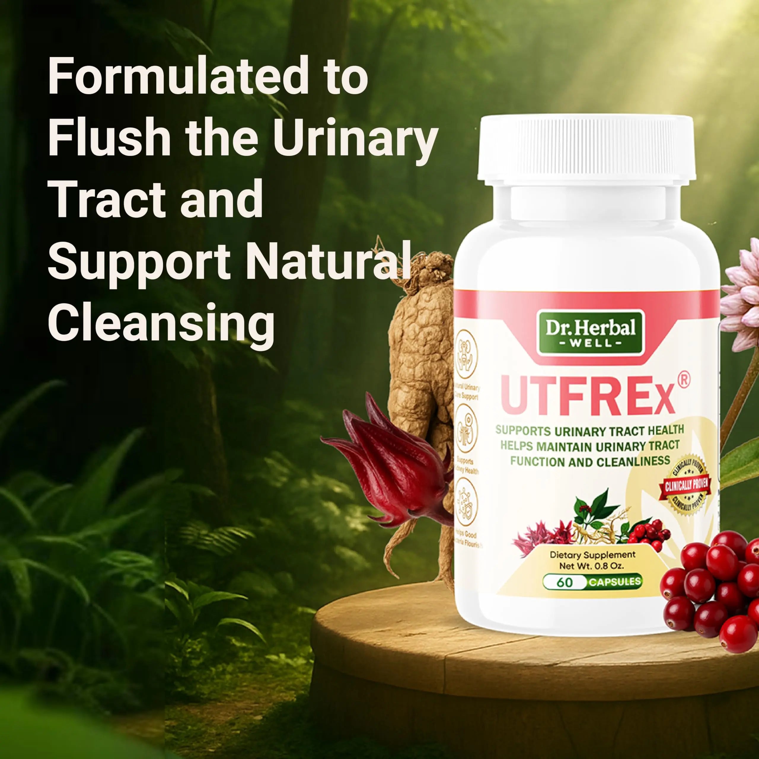 DR. HERBAL WELL UTFREX Clinically Proven Urinary Tract UTI Health Supplement Natural Support Cleanse Flush Protect (No Probiotics & D-Mannose) – 60 Capsules DR. HERBAL WELL Au supplements