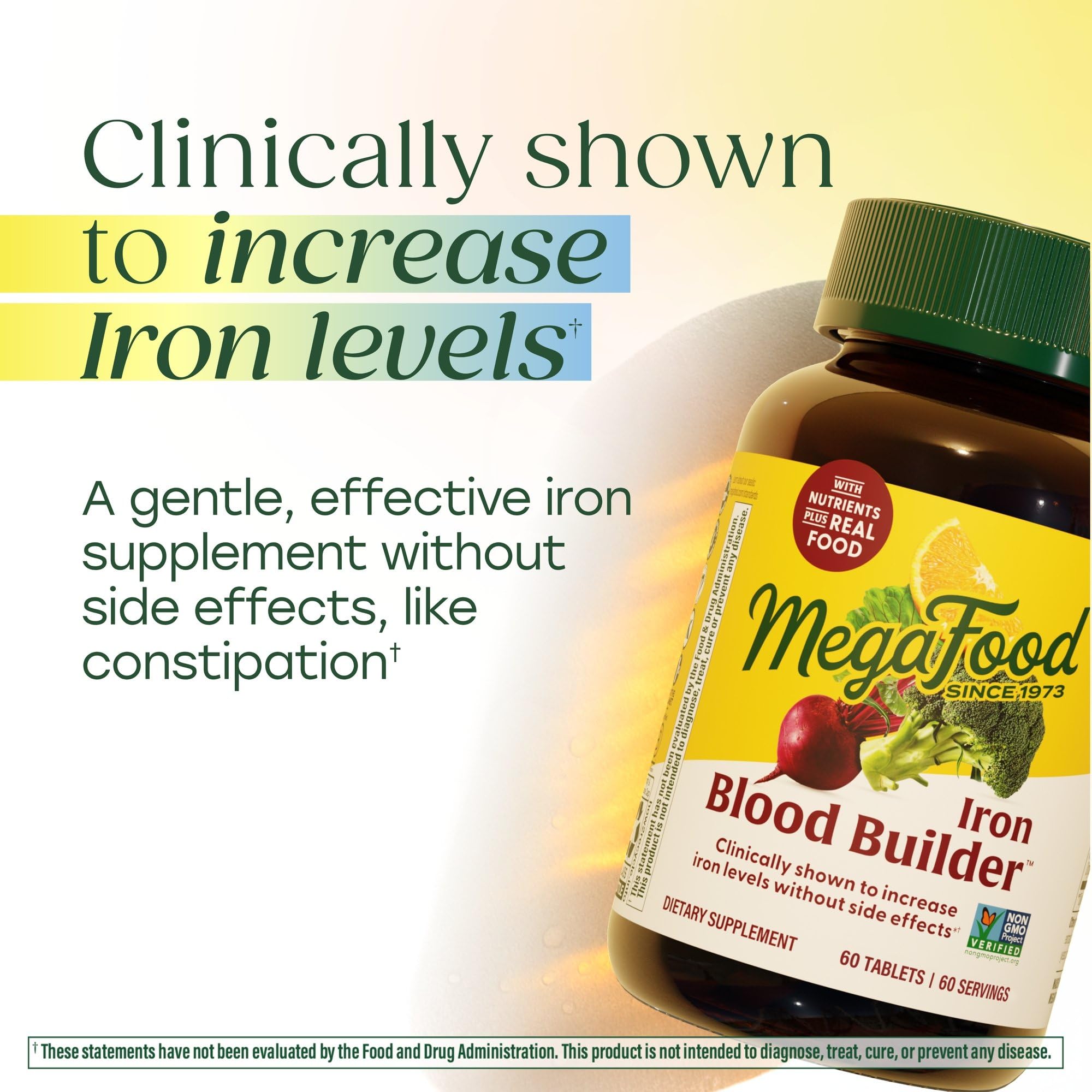 MegaFood Blood Builder Iron Supplement for Women & Men - Increase Iron Levels Without Side Effects - Combats Fatigue - with Vitamin B12, Folic Acid