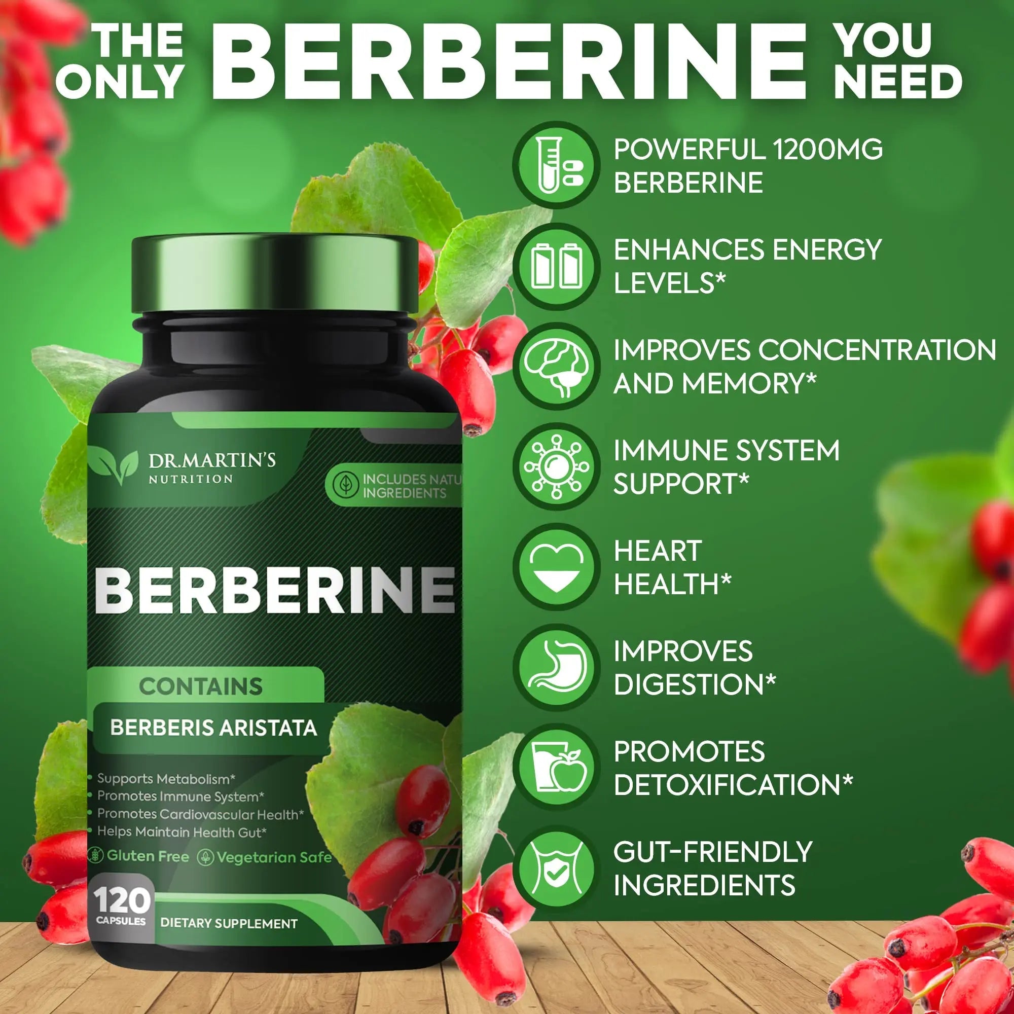 Potent 1200mg Berberine Supplement | 120 Capsules | Berberine HCL Supplement For Healthy DR. MARTIN'S NUTRITION Au supplements