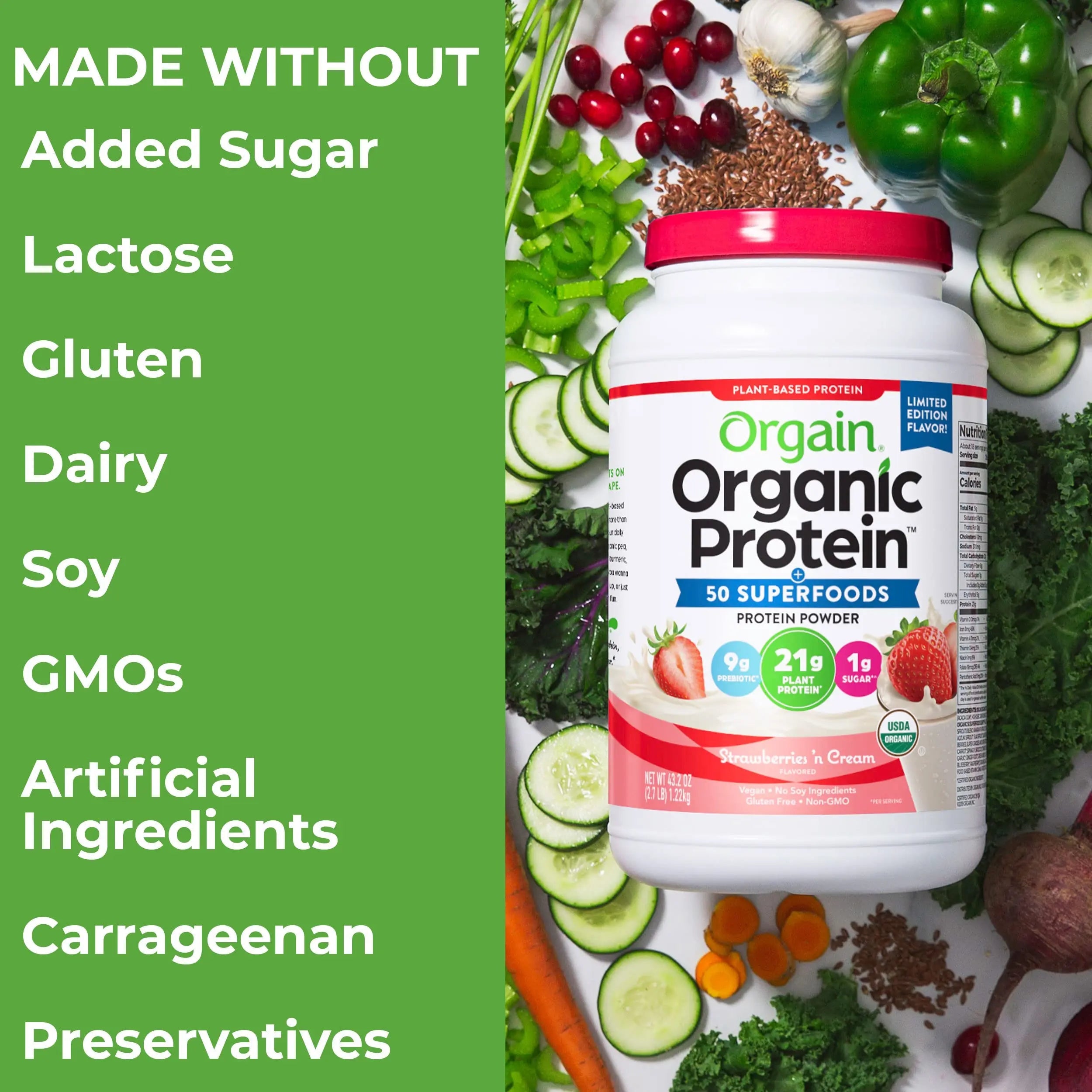 Orgain Organic Vegan Protein Powder + 50 Superfoods, Strawberries and Cream Orgain Au supplements