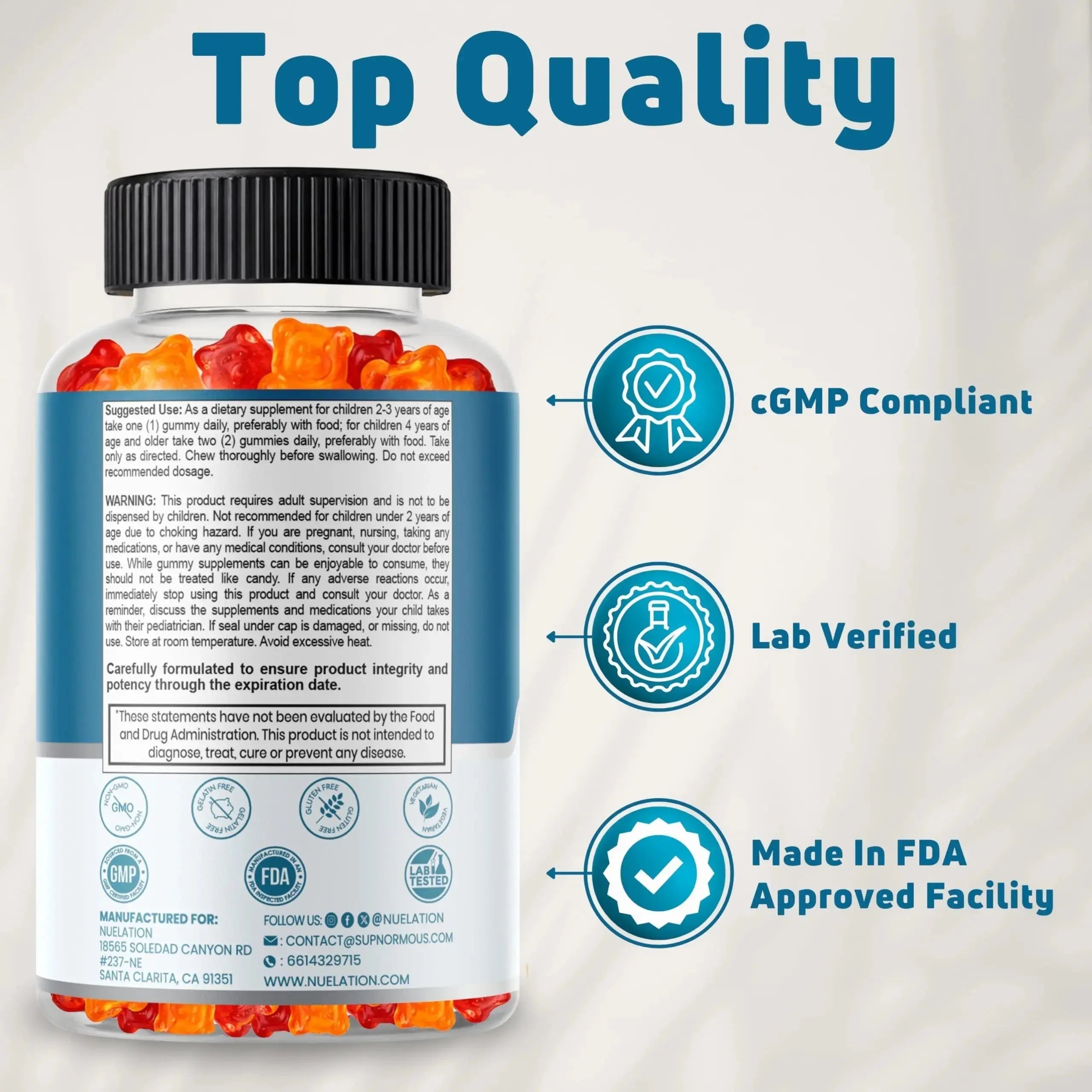 NUELATION Kids Multivitamin Gummies, 30-60 Day Supply with 14 Essential Kids Vitamins & Minerals. Toddler Vitamins for Overall Wellness. Non-GMO, Gelatin-Free, Gluten-Free, Vegetarian Children Vitamin NUELATION Au supplements