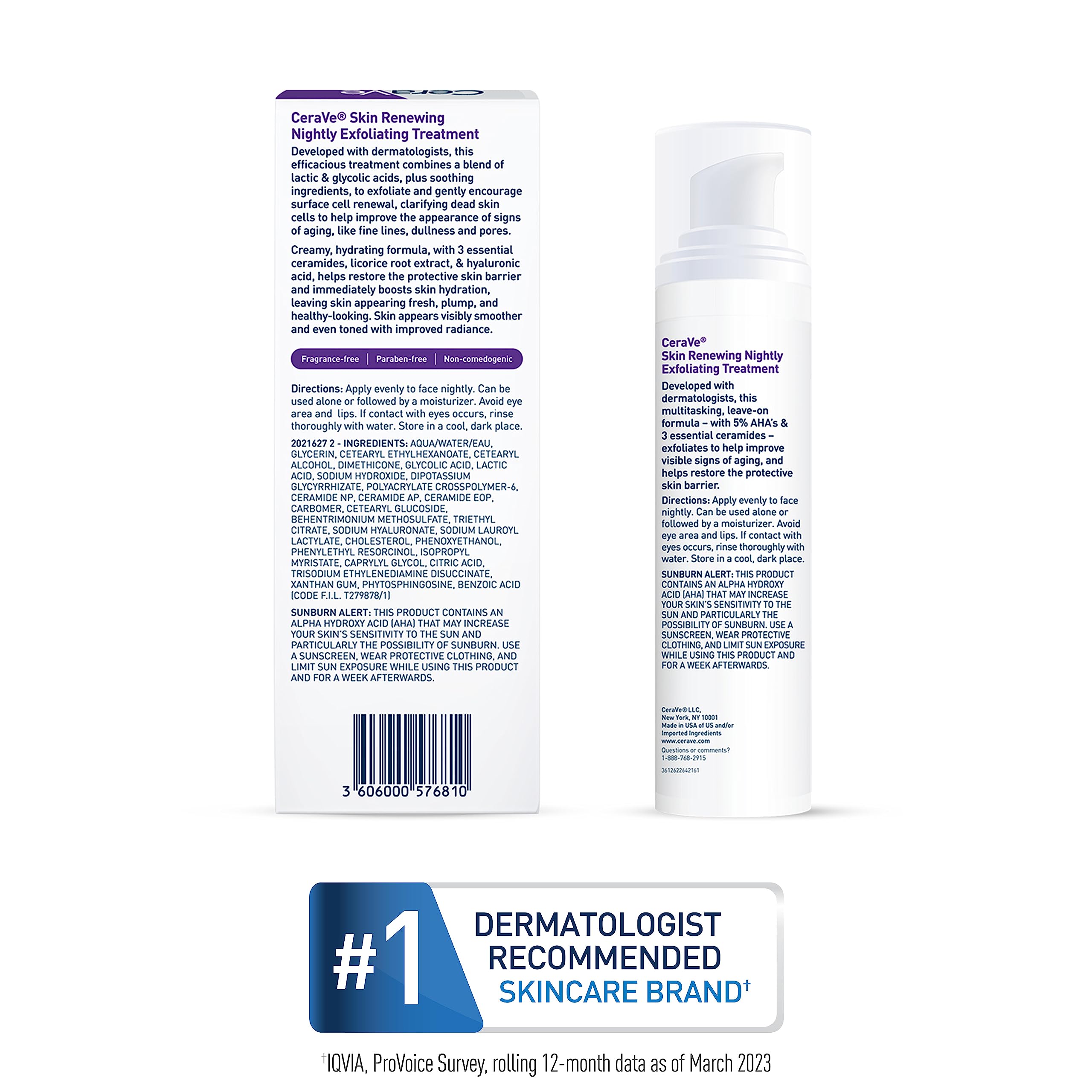 CeraVe Skin Renewing Nightly Exfoliating Treatment, Anti Aging Serum With 5% Blend Of Glycolic Acid & Lactic Acid
