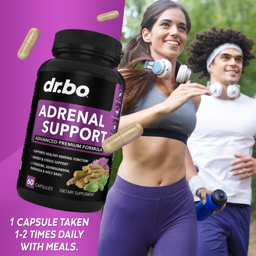 Adrenal Support Cortisol Manager Supplement - Adrenal Fatigue Supplements for Women & Men with Natural Adaptogen Ashwagandha Holy Basil Rhodiola L Tyrosine Complex Fatigue Cortisol Health - 60 Pills DR. BO Au supplements