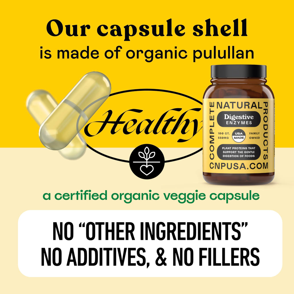 Complete Natural Products Digestive Enzyme Capsules, 550mg, 100ct | Plant-Based Formula