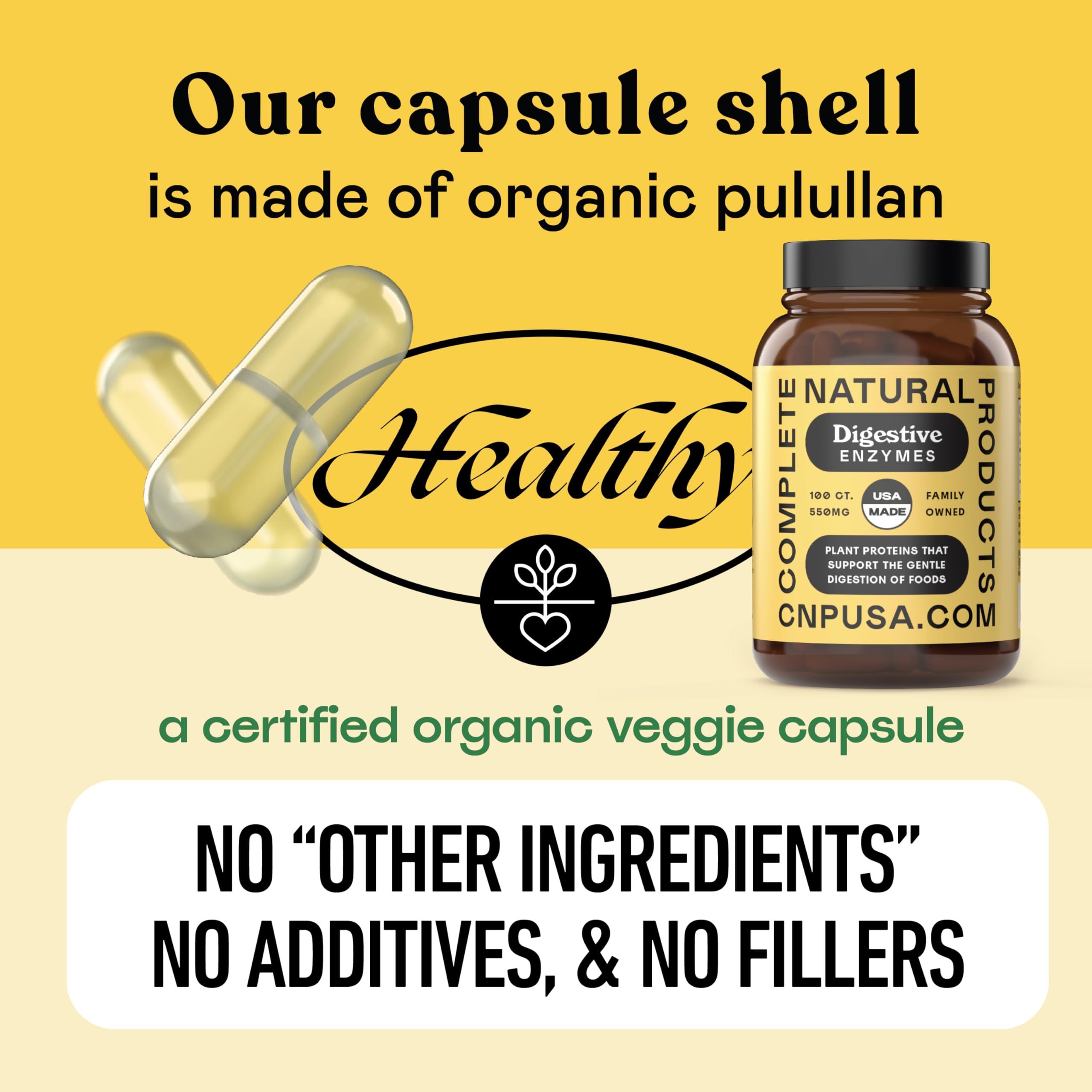 Complete Natural Products Digestive Enzyme Capsules, 550mg, 100ct | Plant-Based Formula