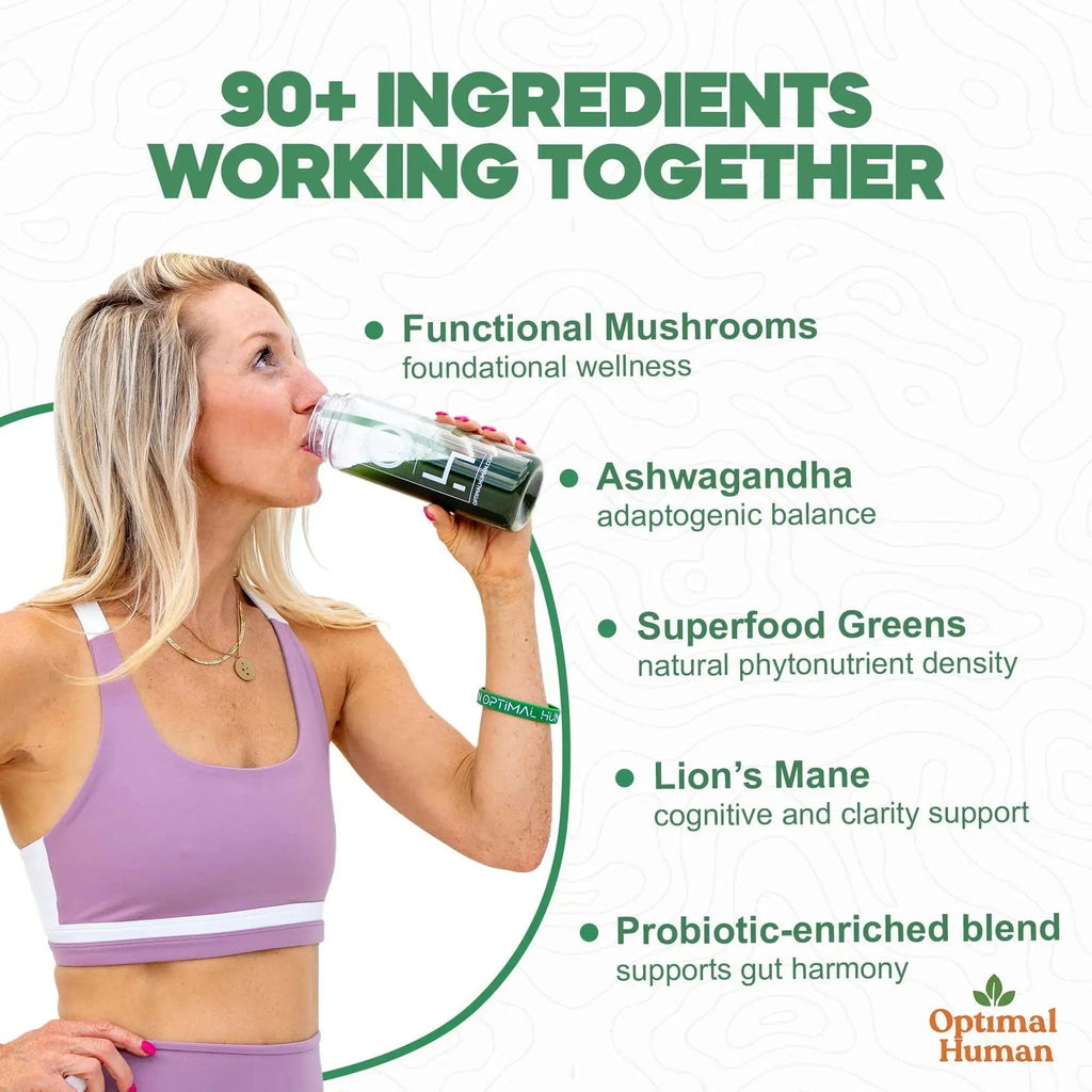 Optimal Human Superfood Greens Powder – 90+ Ingredient Blend with Lion’s Mane Supplement, Ashwagandha & Turmeric O H Au supplements