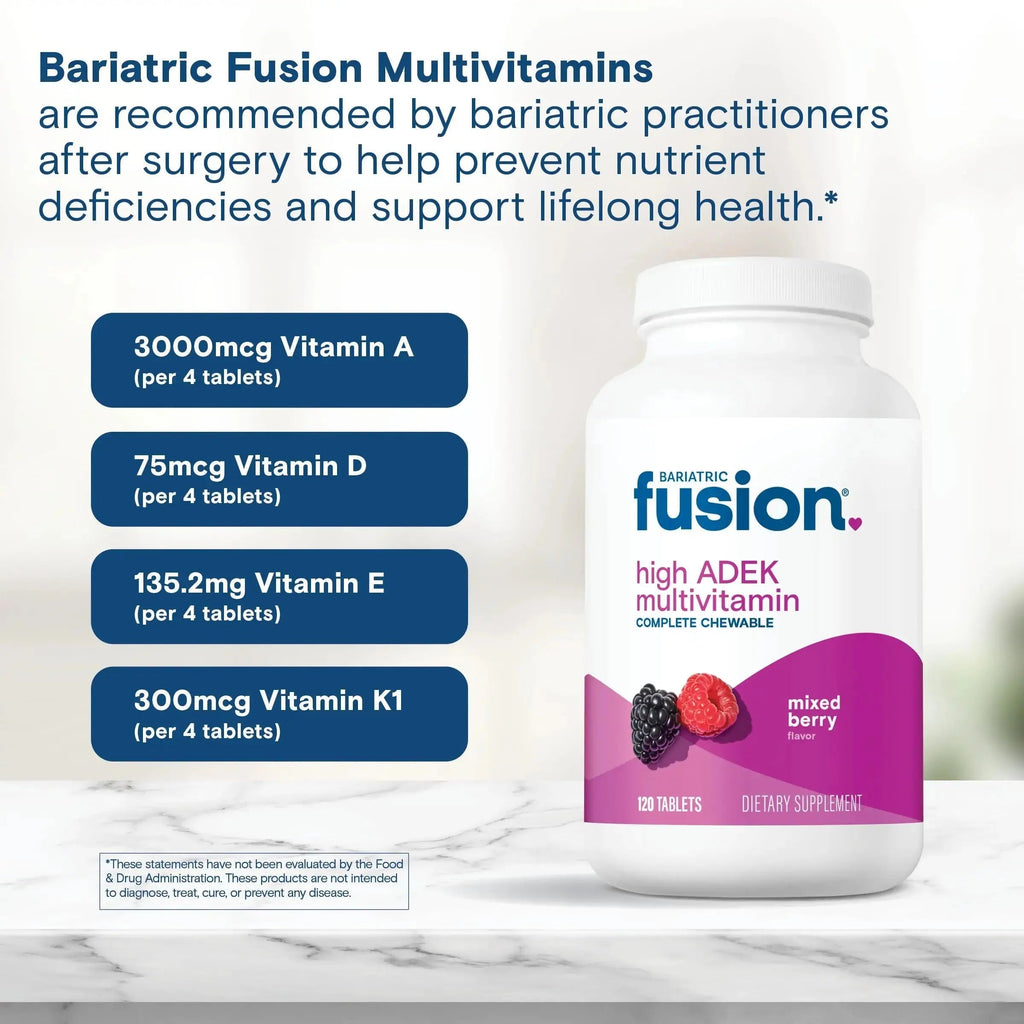 Bariatric Fusion Chewable Multivitamin with High ADEK Vitamins | Multi for Duodenal Switch Patients | Mixed Berry Flavored Tablets | Bariatric Fusion Au supplements