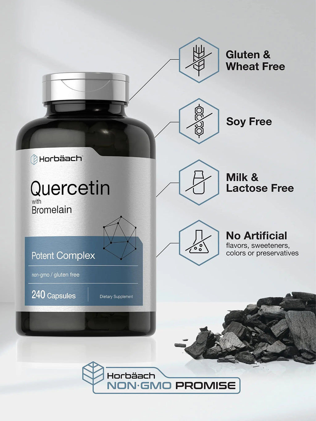 Quercetin with Bromelain Supplement | 240 Capsules | Non-GMO and Gluten Free Horbäach Au supplements