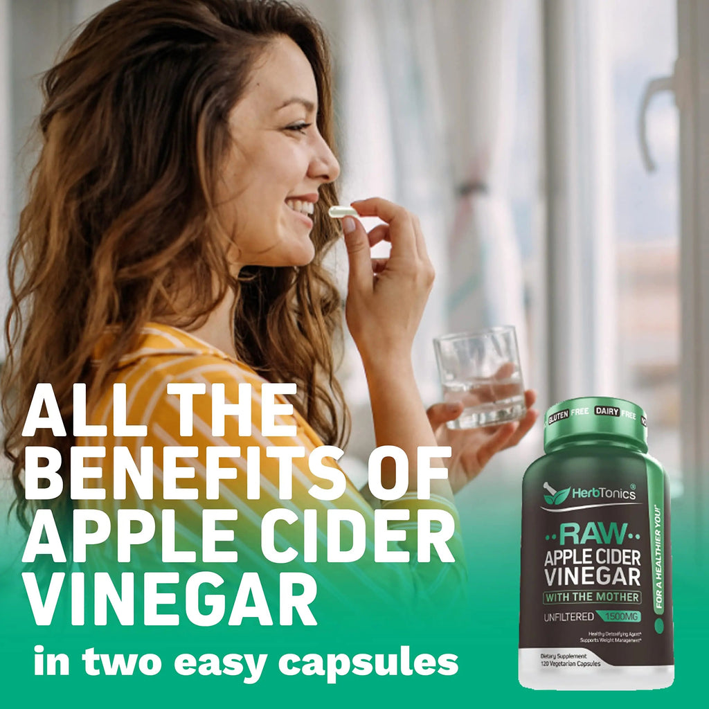 Herbtonics Raw Apple Cider Vinegar Capsules, 1500mg Detox Support (Packaging May Vary), 90 Caps Herbtonics Au supplements