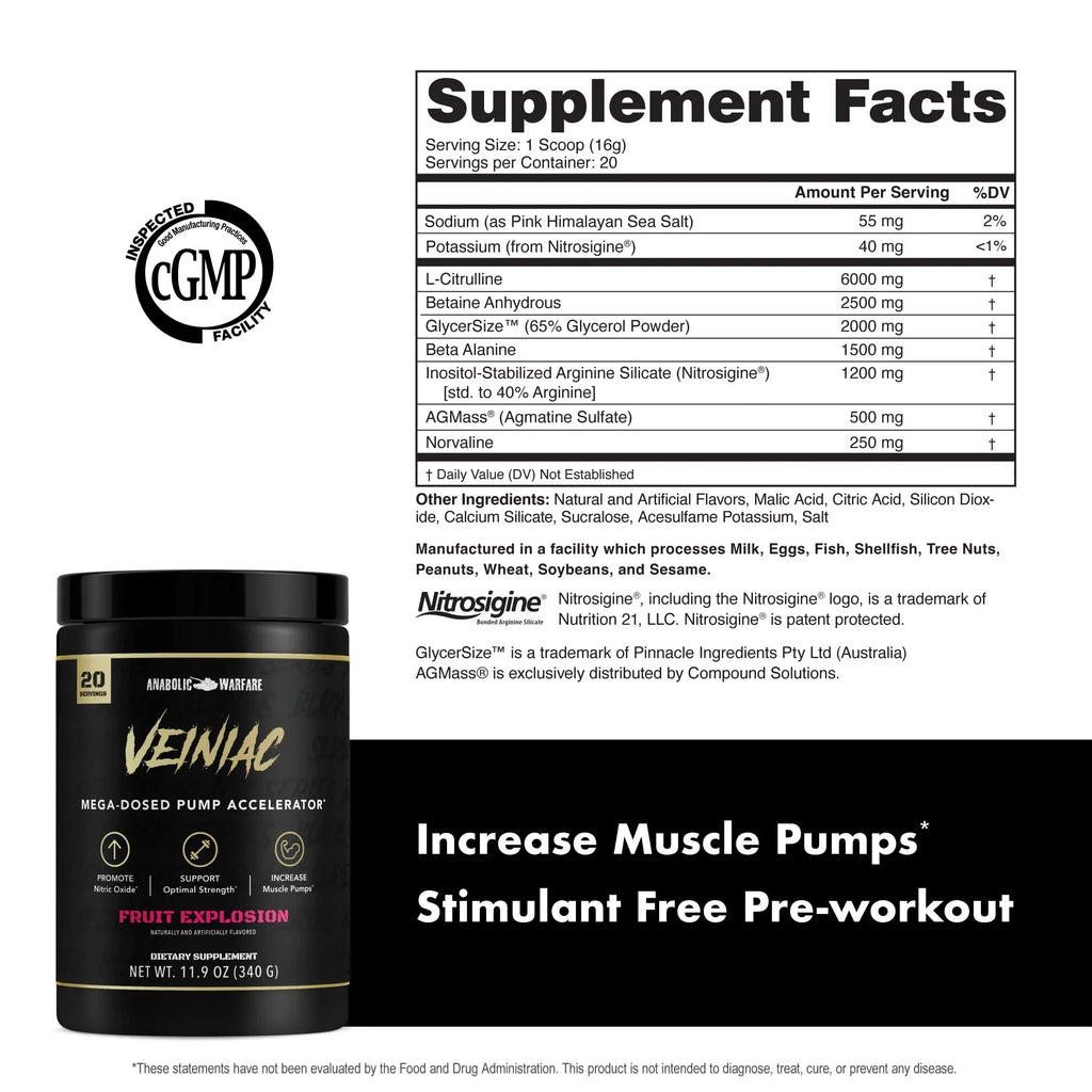 Anabolic Warfare Veiniac Muscle Pump Activator Supplement Stimulant Free Pre-Workout Anabolic Warfare Au supplements