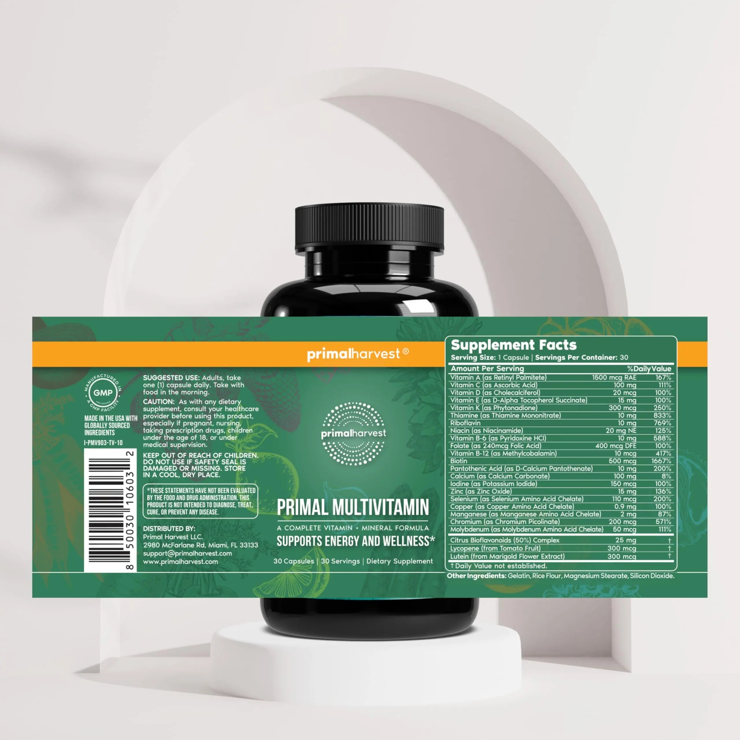 Primal Harvest Primal Multivitamin - Daily Multi-Vitamin Supplement with 21 Essential Vitamins & Minerals for Women & Men - Vitamin A, C, D, E, B12, B6 Primal Harvest Au supplements
