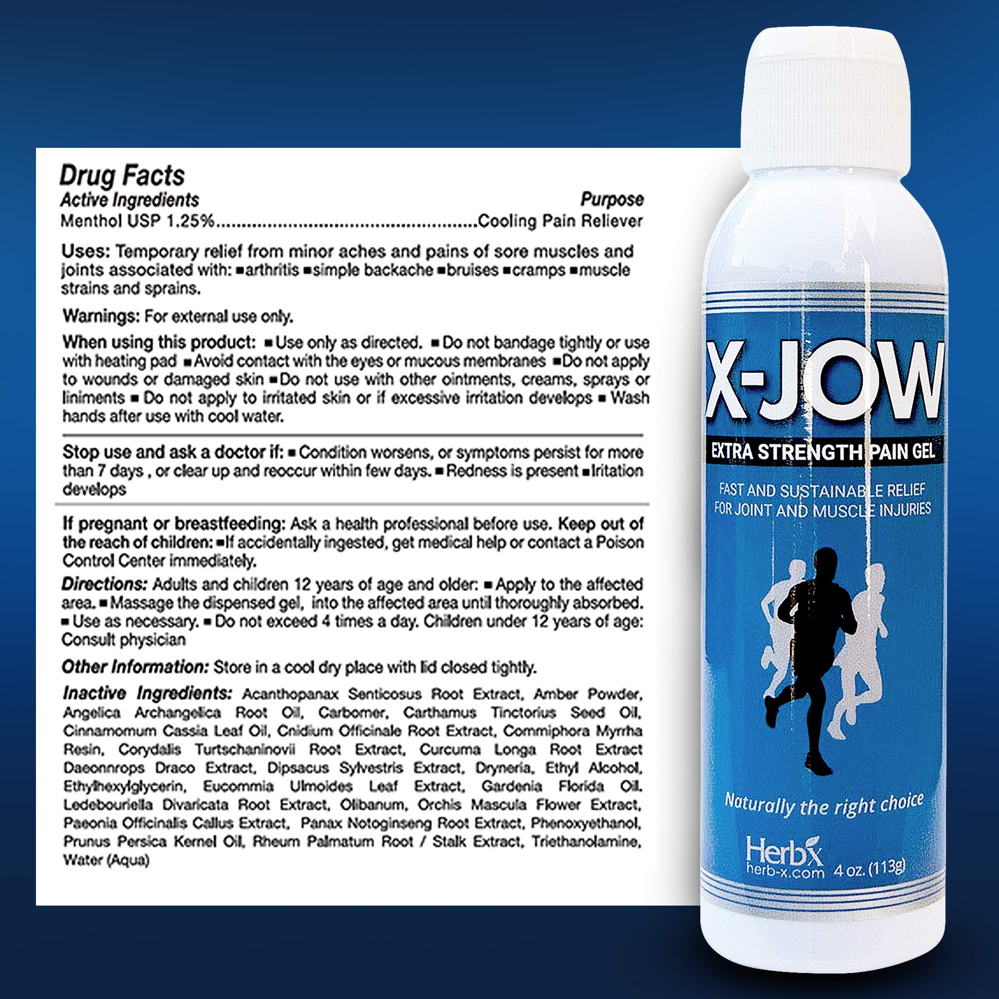 HerbX X-Jow Extra Strength Pain Relief Gel 4 oz - Herbal Massage Gel for Massage Therapy and Sports - Pain Terminator Cream for Muscles, Shoulders, and Joints Inflammation, Soreness and Discomfort x-jow Au supplements
