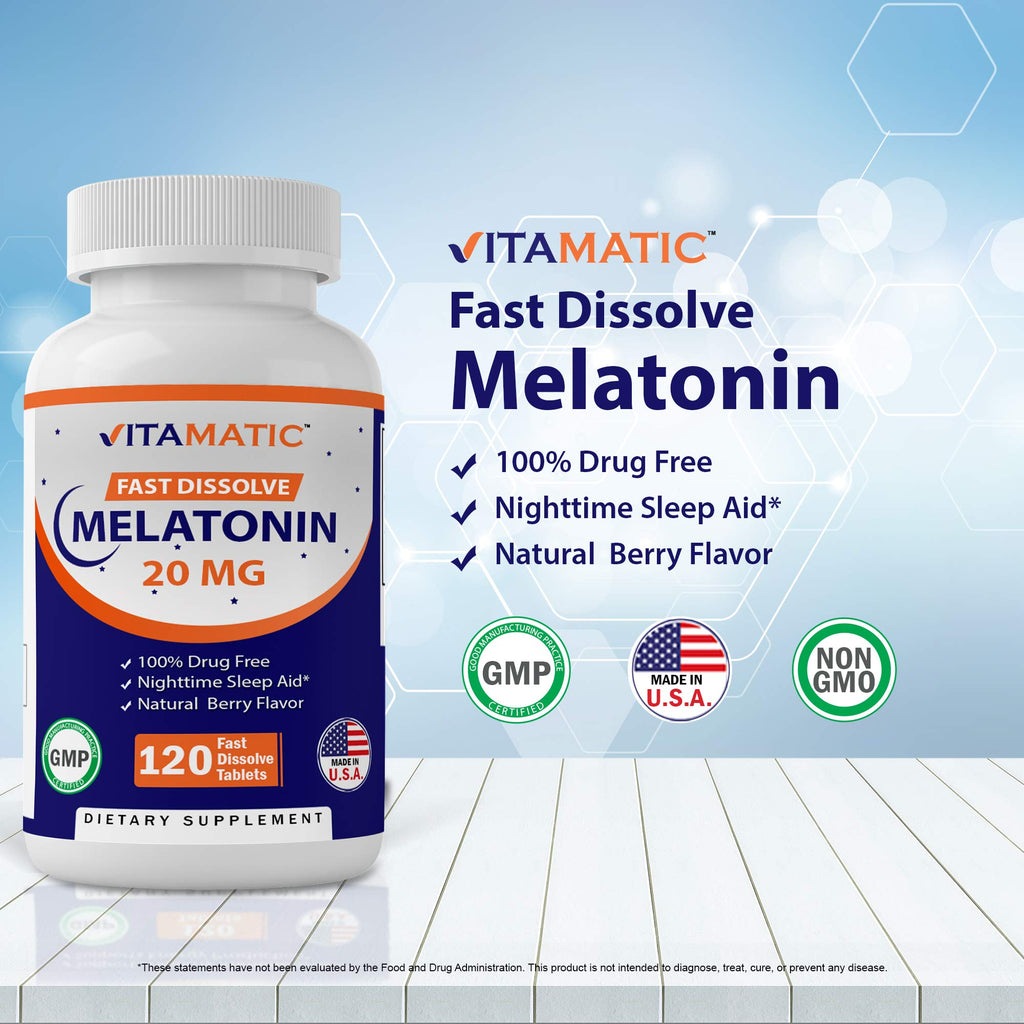 Vitamatic 2 Pack Melatonin 20mg Fast Dissolve 120 Tablets - Natural Berry Vitamatic Au supplements