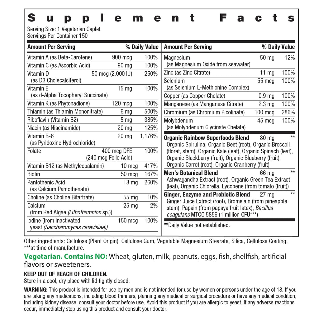 Rainbow Light Mens Multivitamin One + | 150 Caplets | Supports Cellular Energy & Immune Health | with Vitamins C, D, and Zinc | Real Food Nutrients Rainbow Light Au supplements