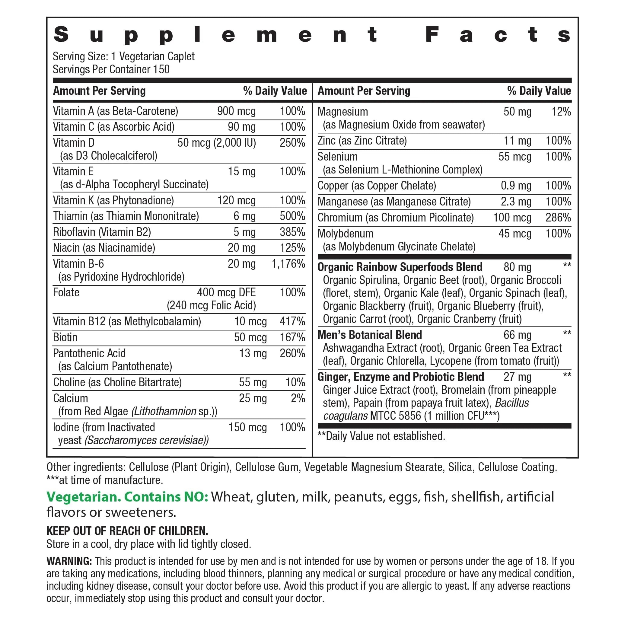 Rainbow Light Mens Multivitamin One + | 150 Caplets | Supports Cellular Energy & Immune Health | with Vitamins C, D, and Zinc | Real Food Nutrients Rainbow Light Au supplements