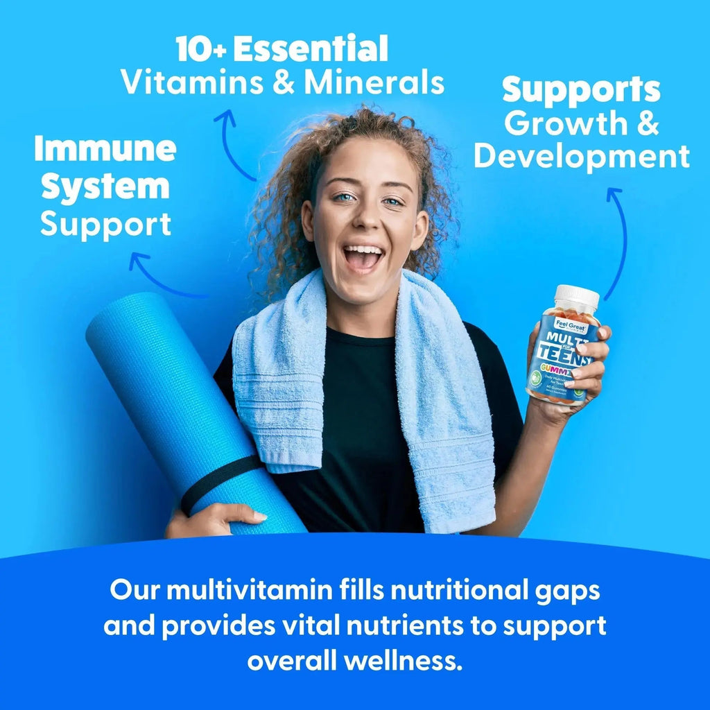 Feel Great Teen Vitamins Multivitamin Gummies | Citrus & Strawberry Flavor for Teen Boys & Girls | for Bone, Muscle & Immune Support | The Feel Great Vitamin Company Au supplements
