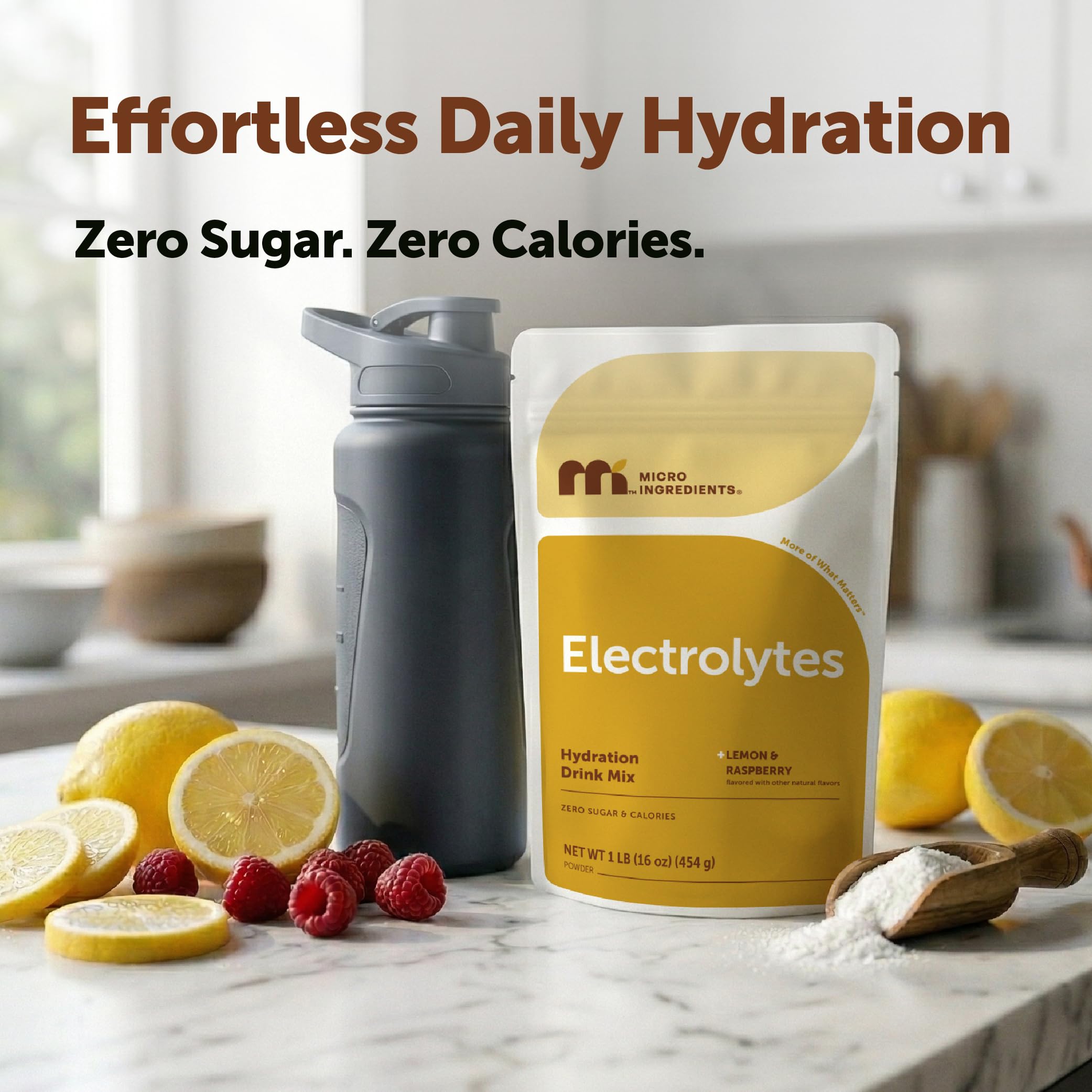Micro Ingredients Hydration Electrolyte Powder, 1 lb (69 Servings) | Lemon Raspberry Flavor | High Potassium (1,000mg) + Coconut Water & Real Lemon Juice | No Sugar, Keto Friendly | Non-GMO