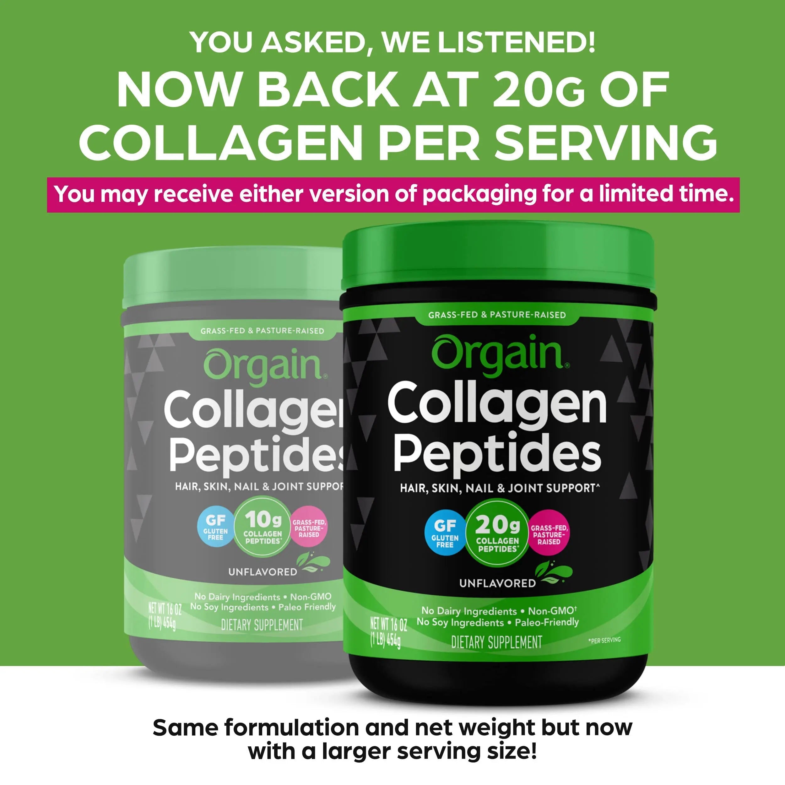 Orgain Hydrolyzed Collagen Peptides Powder, 20g Grass Fed Collagen - Hair, Skin, Nail Orgain Au supplements