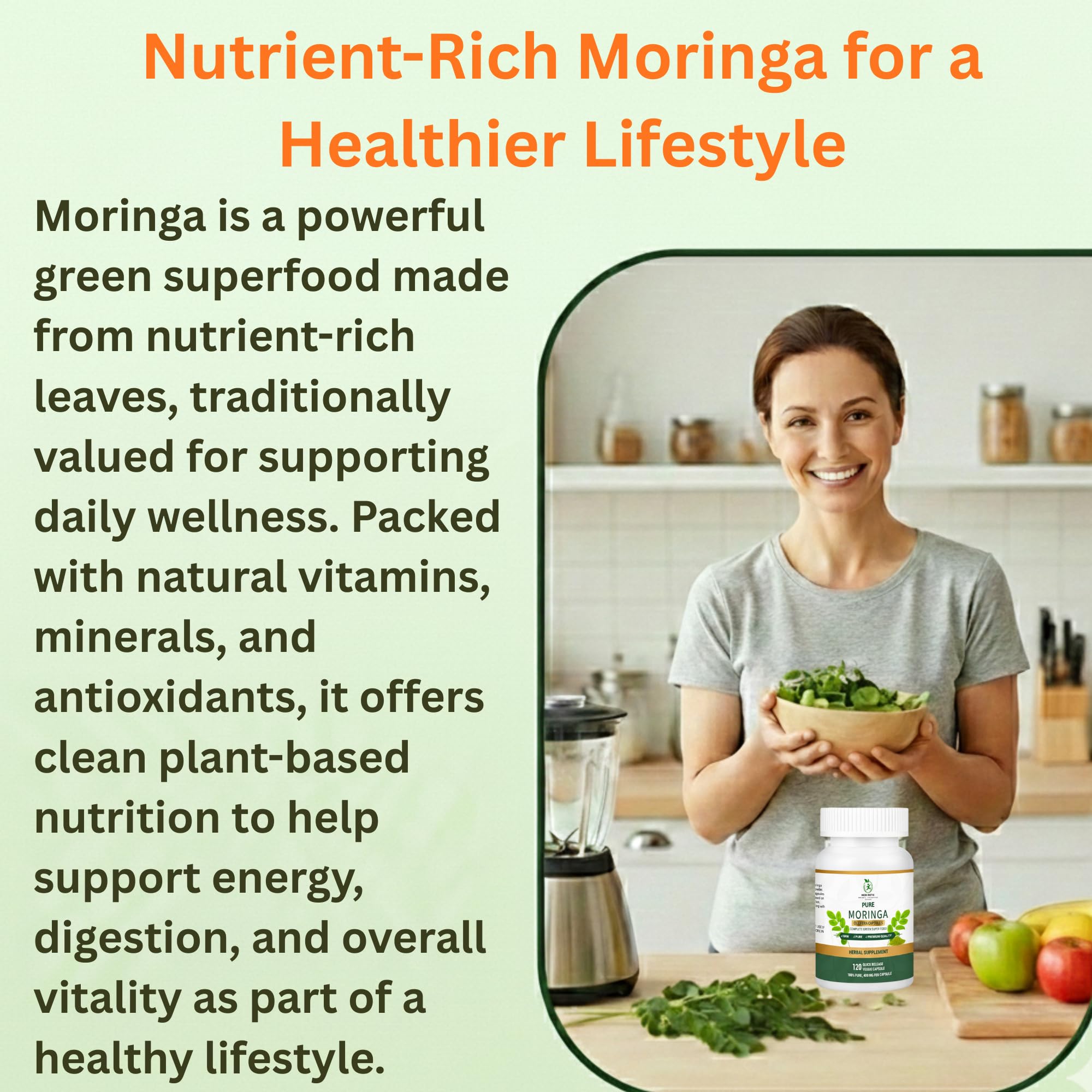 Moringa Capsules, Moringa Pure Capsules For Energy, Immune Support, Gut Health & Powerful Green Superfood, Rich In Antioxidants, Essential Vitamins & Amino Acids