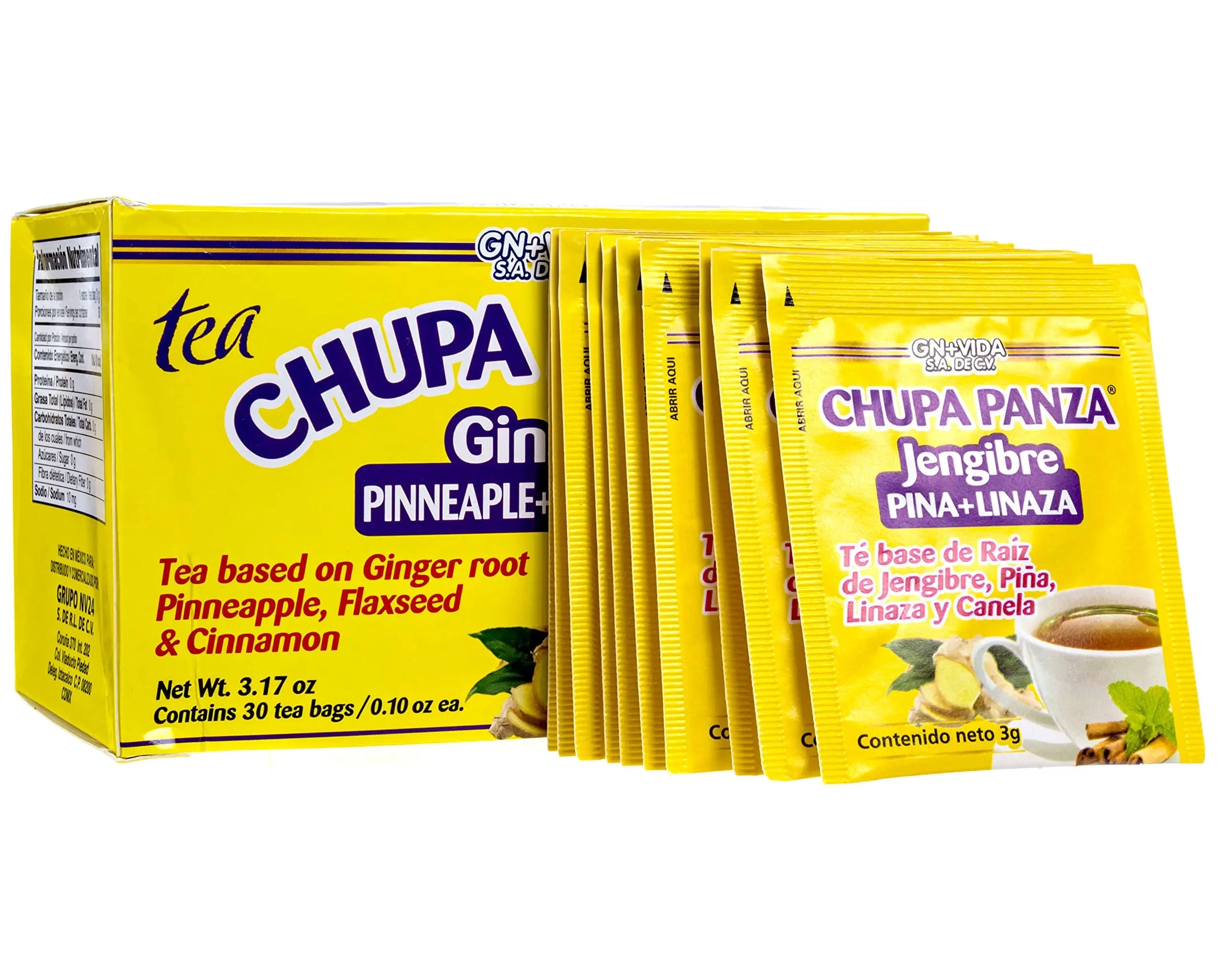 Tea CHUPA Panza, Tea Based ONGINGER Root, PINNEAPPLE, Flaxseed & Cinnamon GN+Vida Au supplements
