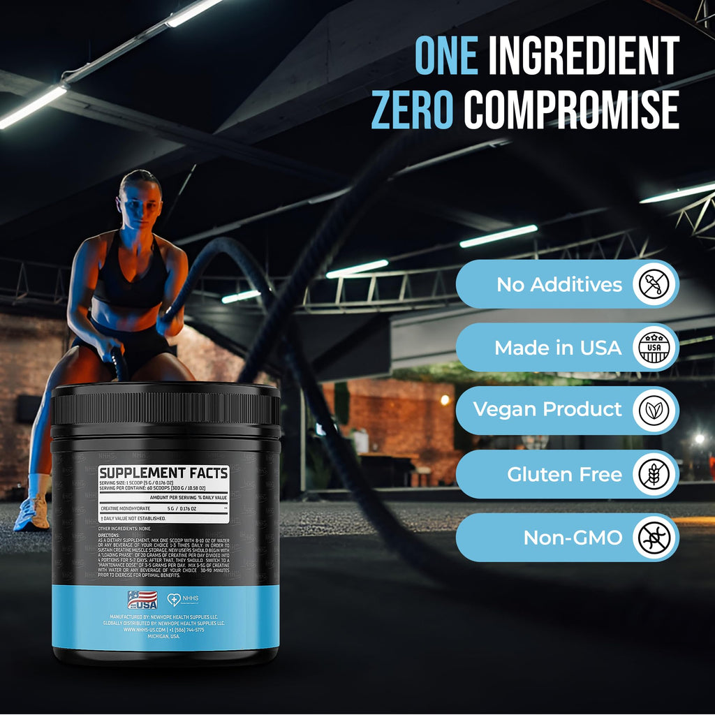 NHHS Micronized Creatine Monohydrate – Supports Strength & Muscle Performance | Ultra-Pure, Unflavored, 60 Servings, 300 Grams – Made in USA, Gluten-Free, Non-GMO NHHS Au supplements