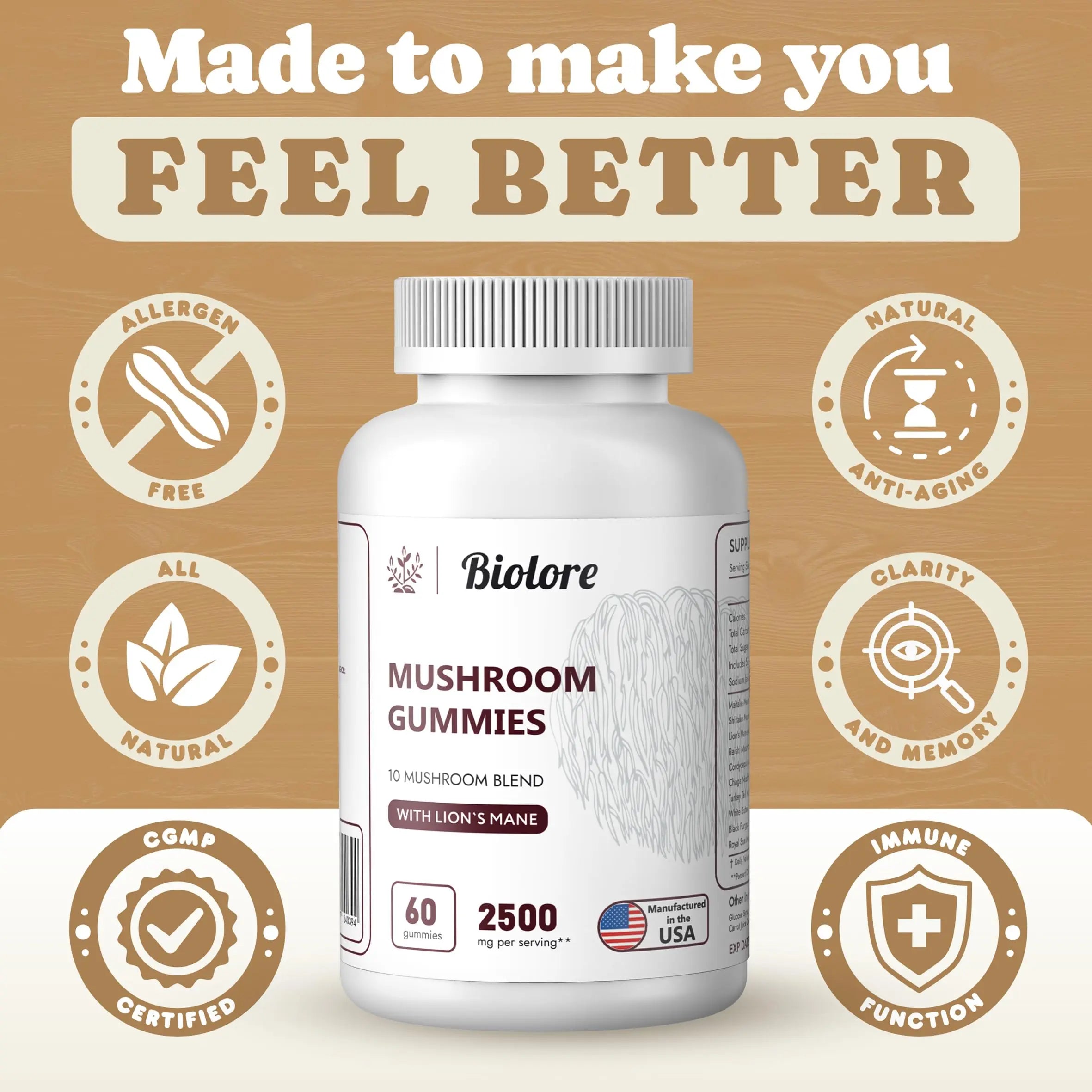 Biolore Mushroom Complex Gummies: 10 Powerful Mushrooms with Chaga, Lions Mane Biolore Au supplements