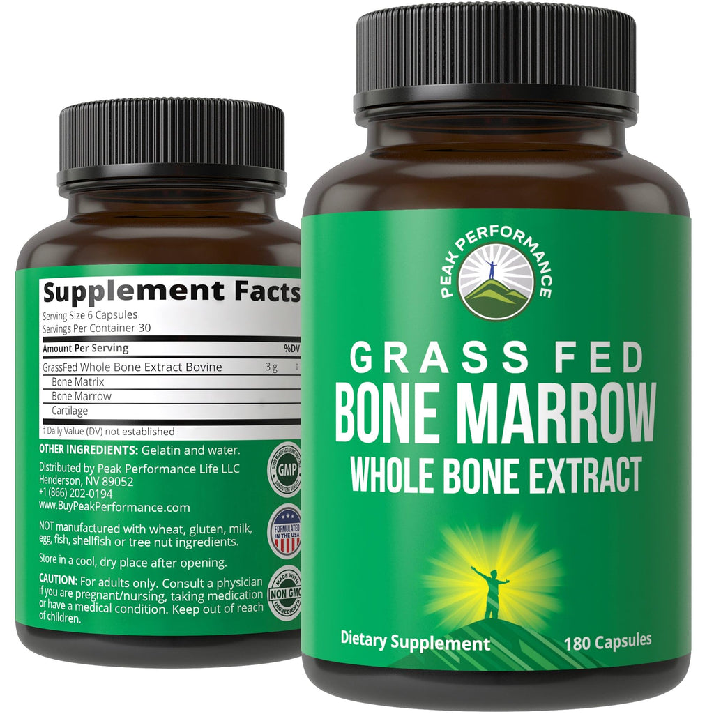 Peak Performance Grass Fed Bone Marrow - Whole Bone Extract Supplement 180 Capsules. Superfood Pills Rich in Collagen, Vitamins, and Amino Acids. from Matrix, Marrow, Cartilage. Ancestral Tablets Peak Performance Au supplements
