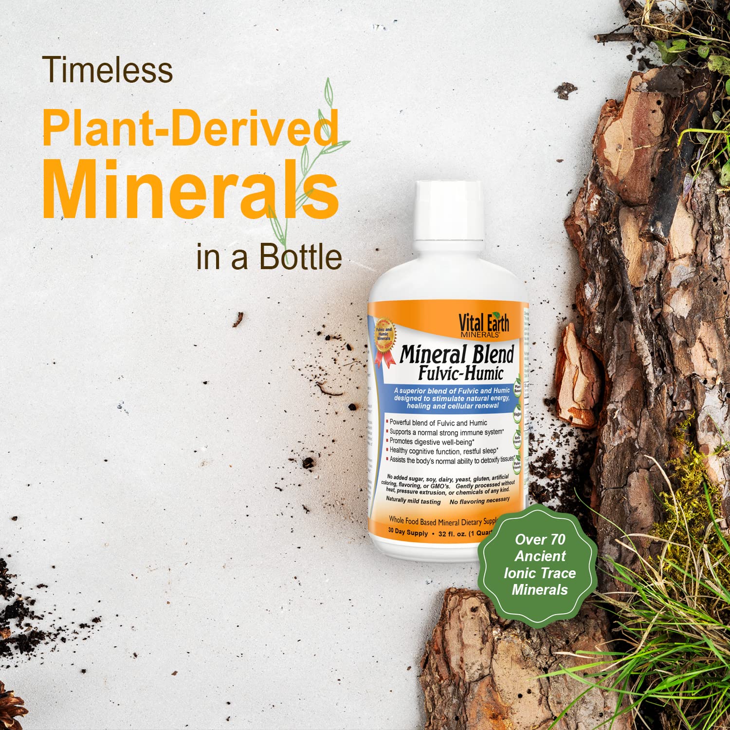 Vital Earth Minerals Fulvic Humic Mineral Blend Liquid – Fulvic Acid Supplement with 70+ Trace Minerals, Electrolytes for Recovery