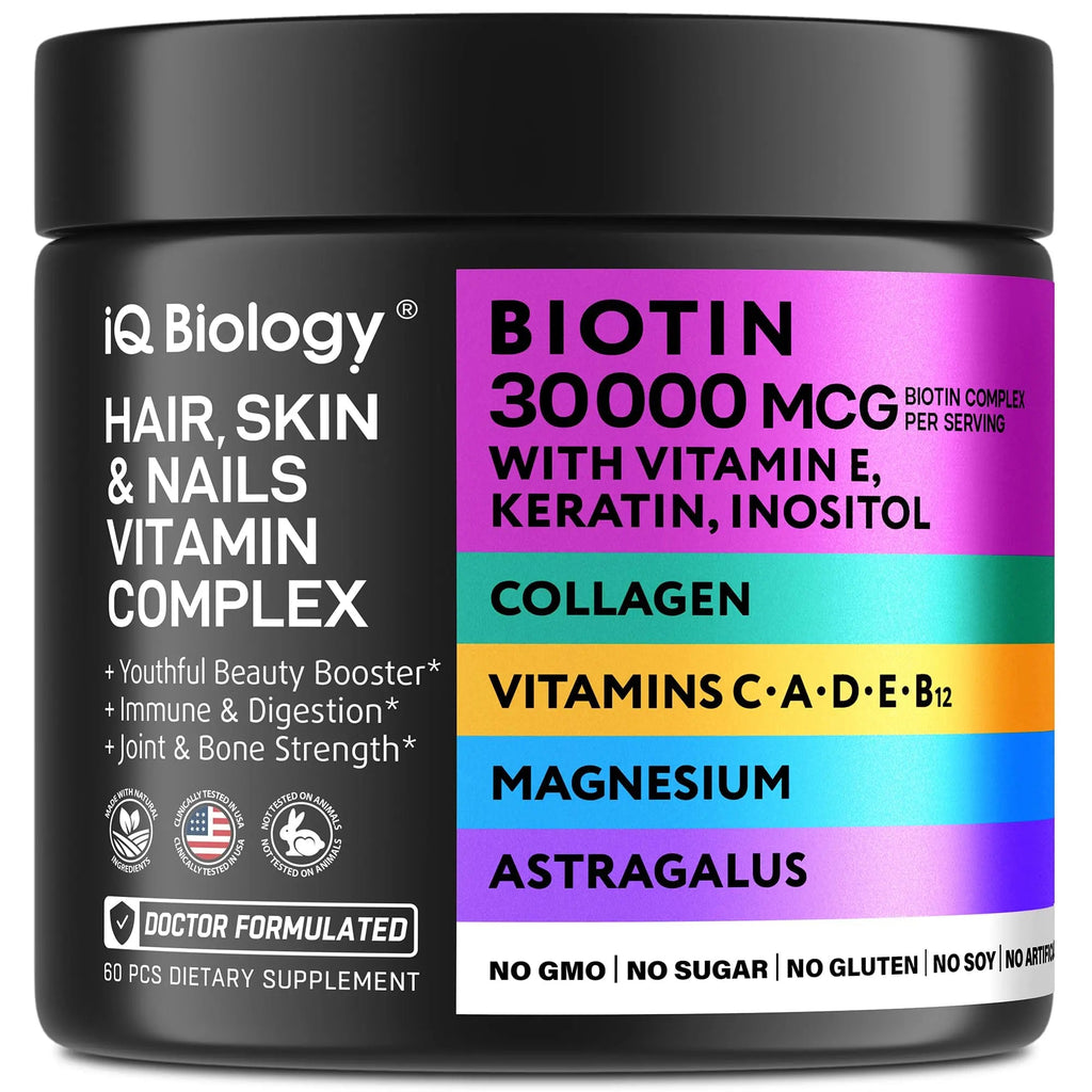 IQ BIOLOGY Biotin Collagen Keratin Astragalus Magnesium Ashwagandha Vitamin D3 Vitamin C IQ BIOLOGY Au supplements