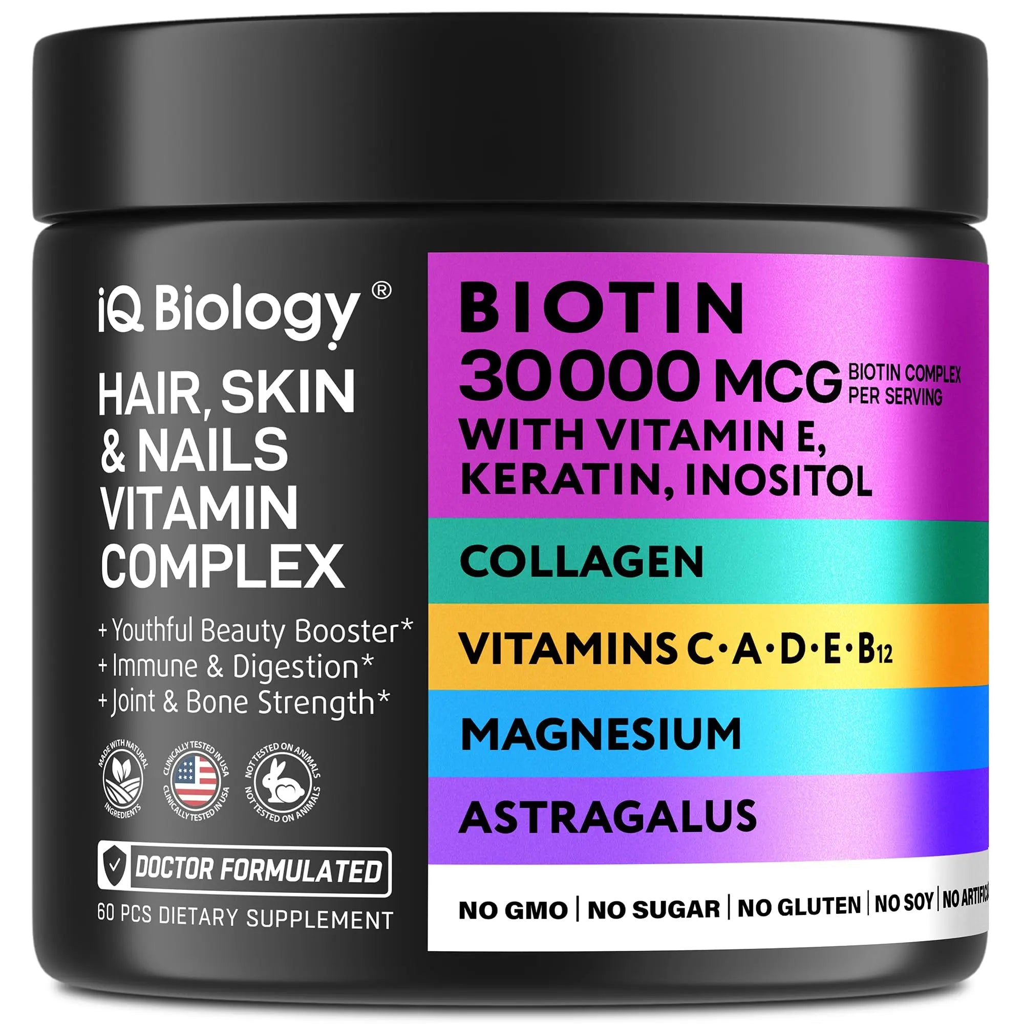 IQ BIOLOGY Biotin Collagen Keratin Astragalus Magnesium Ashwagandha Vitamin D3 Vitamin C IQ BIOLOGY Au supplements