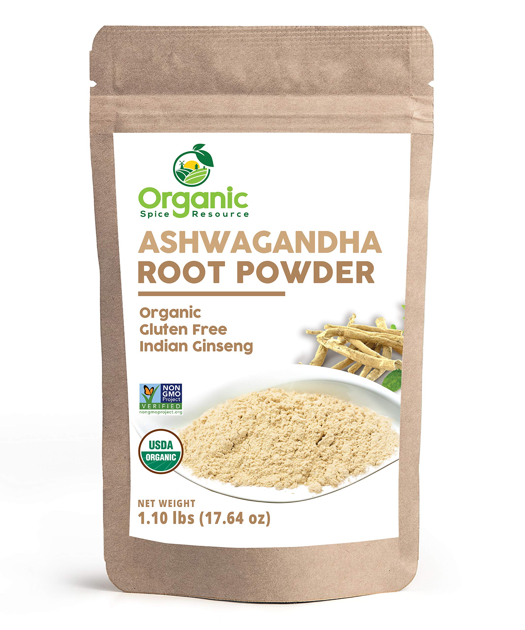 Organic Ashwagandha Root Powder - 1.10 lbs (17.64 oz) | Resealable Kraft Bag,Non-GMO, Indian Ginseng, Withania Somnifera -100% Raw from India, by SHOPOSR Organic Spice Resource Au supplements
