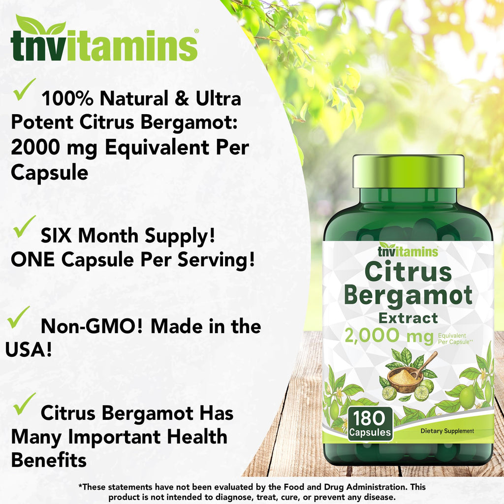 tnvitamins Citrus Bergamot 2000mg - 180 Capsules | Ultra Potent Citrus Bergamot Supplement 2000 mg Per 1 Capsule Serving