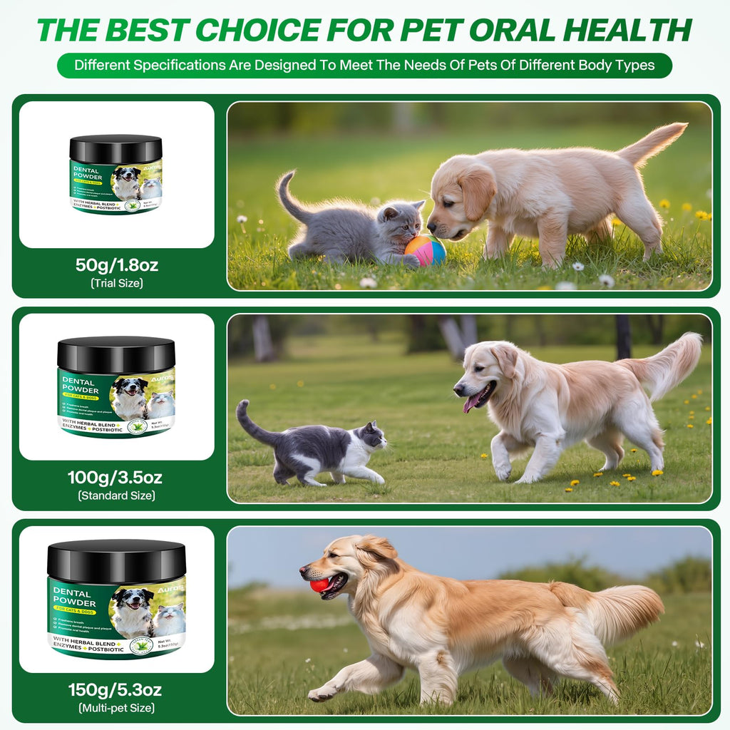 Dog Dental Powder for Teeth Cleaning Plaque & Bad Breath Off, Dental Powder for Dogs Teeth with Natural Herbal Blend & Postbiotics, Dog Teeth Cleaning Powder with Enzymes for Dogs & Cats (3.5oz) AUROS Au supplements