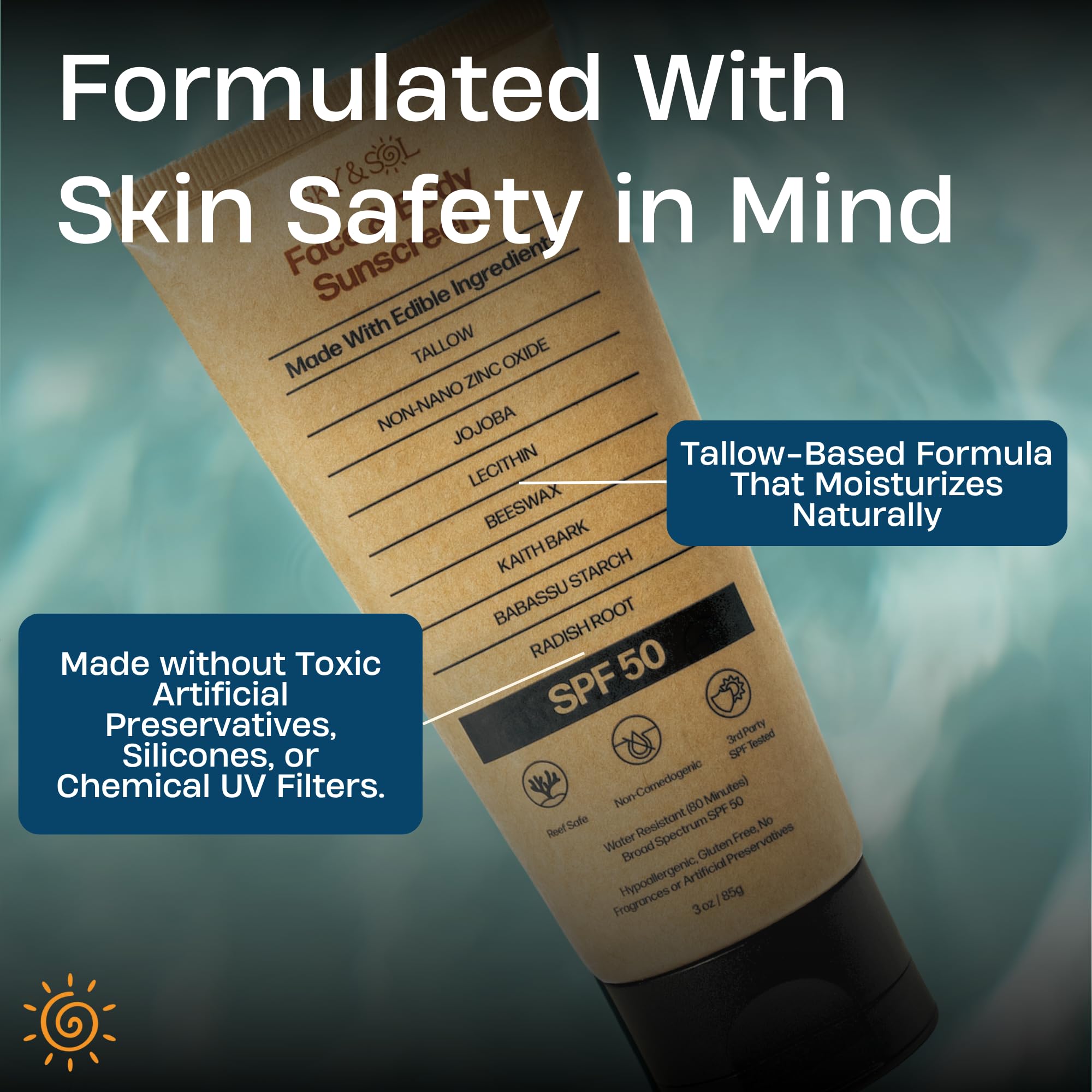 Sky and Sol Mineral Sunscreen SPF 50 | With Grass-Fed Tallow & Zinc Oxide | Non-Greasy
